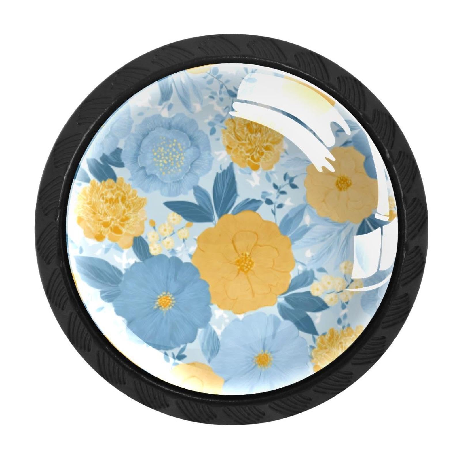 Boutons en verre floral jaune et bleu pour relooker vos meubles de salle de bain