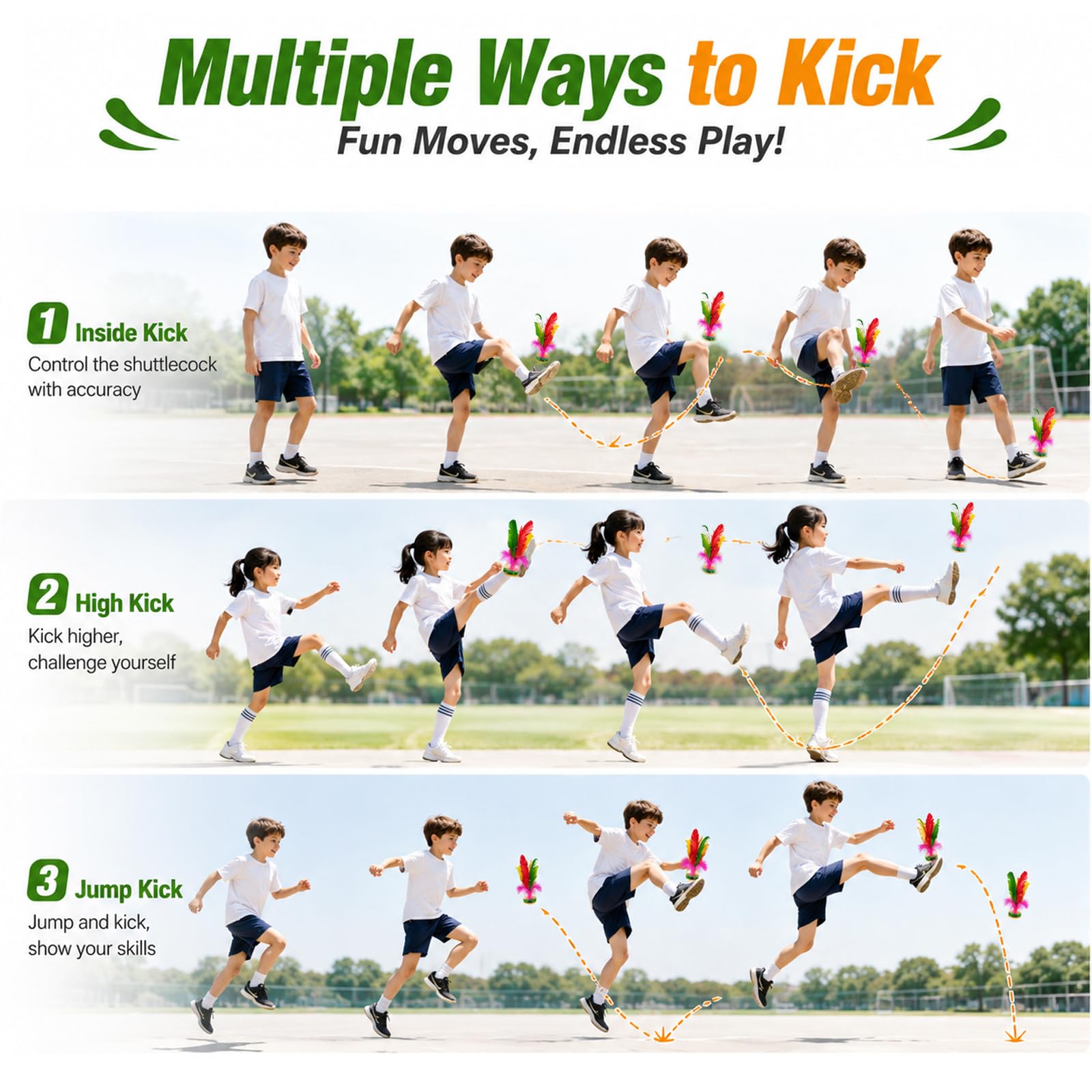 3 sztuki Kick Shuttlecock, Jianzi chińskie kolory, kicking shuttlecock, poprawa koordynacji oczu dłoni, zestaw do ćwiczeń wewnątrz i na zewnątrz, dla dzieci i dorosłych