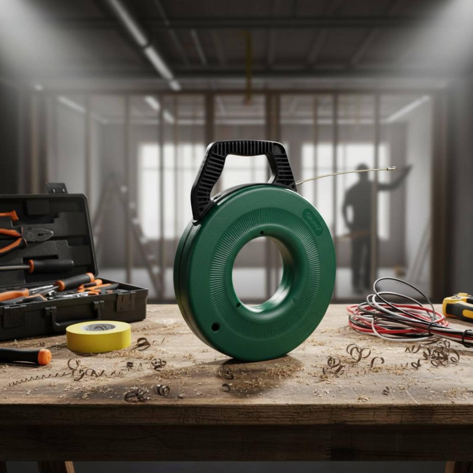 Sfilacavi Elettrico Tiracavi Passacavi Nastro Tiracavo Filo Acciaio 3.0mm Avvolgimento Interno Scorrevole Testa a Molla Flessibile Manico Ergonomico, 20M, Testina Rullo