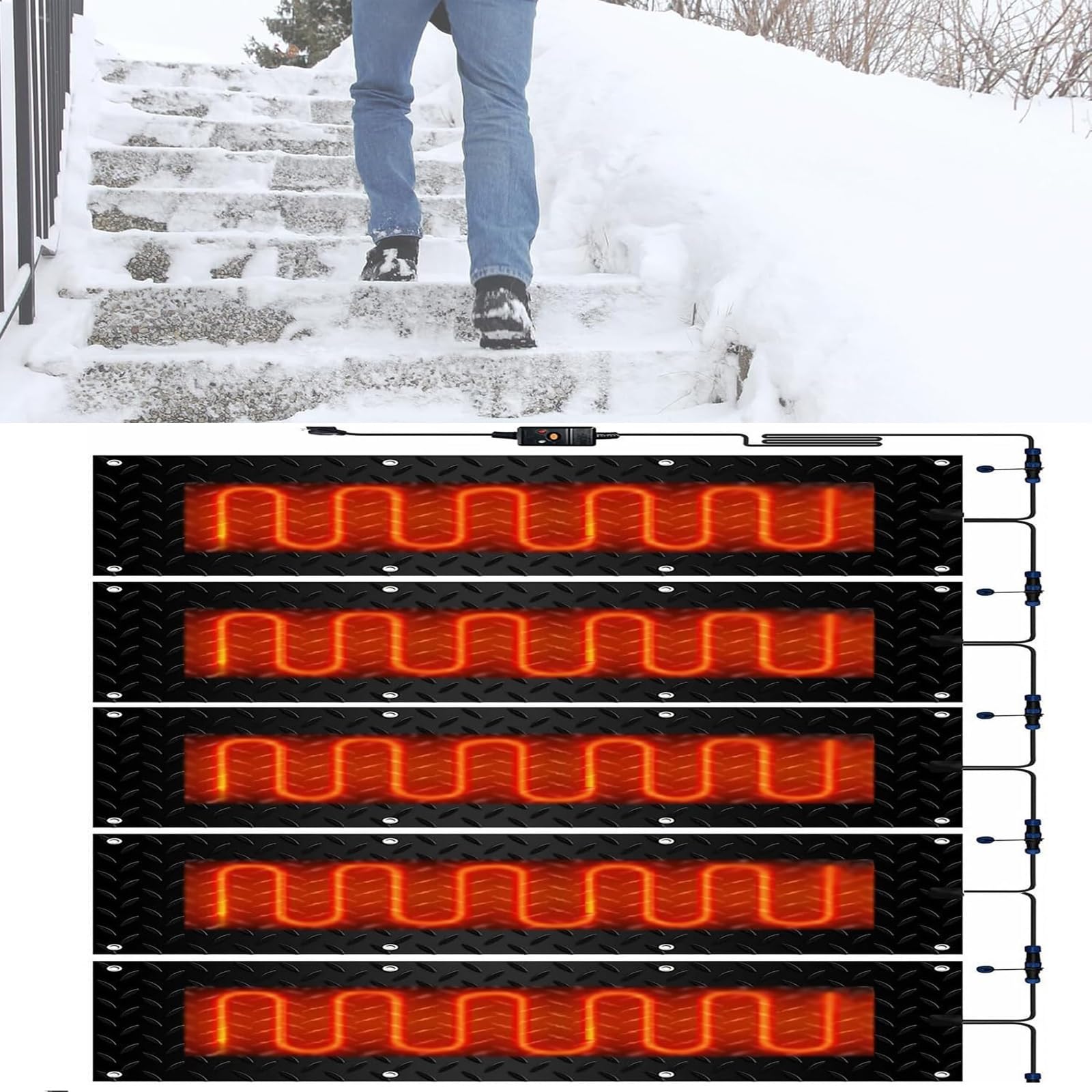 Tapis de fonte de neige for escaliers extérieurs, paquet de 2(30x60cmx5Pcs)