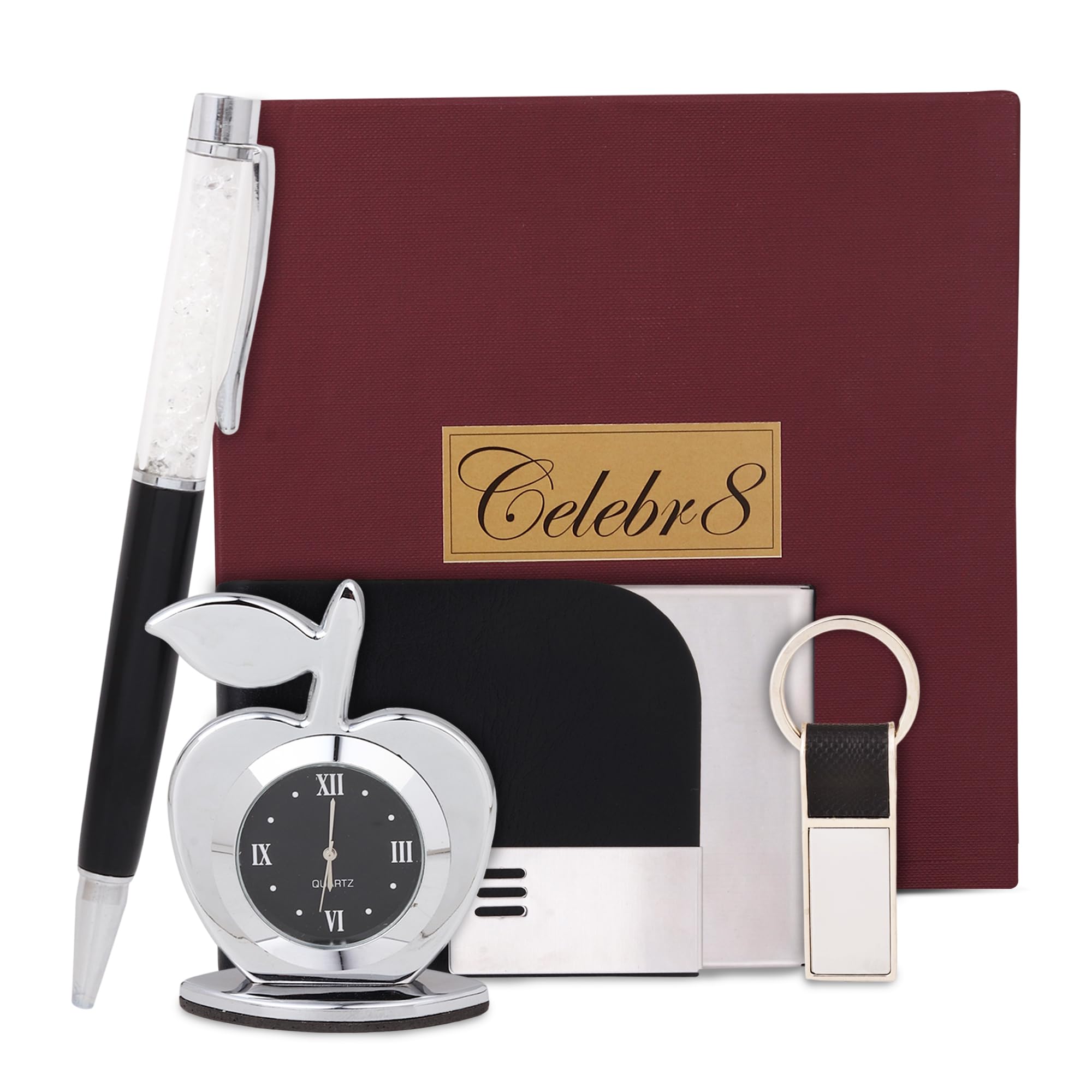 Celebr8 Corporate Gift for Men & Women | Office Gift Combo with Pen, Table Clock, Card Holder & Metal Keychain | Christmas Gifts for Friends | Xmas Gifts for Family | New Year Gift for Boyfriend