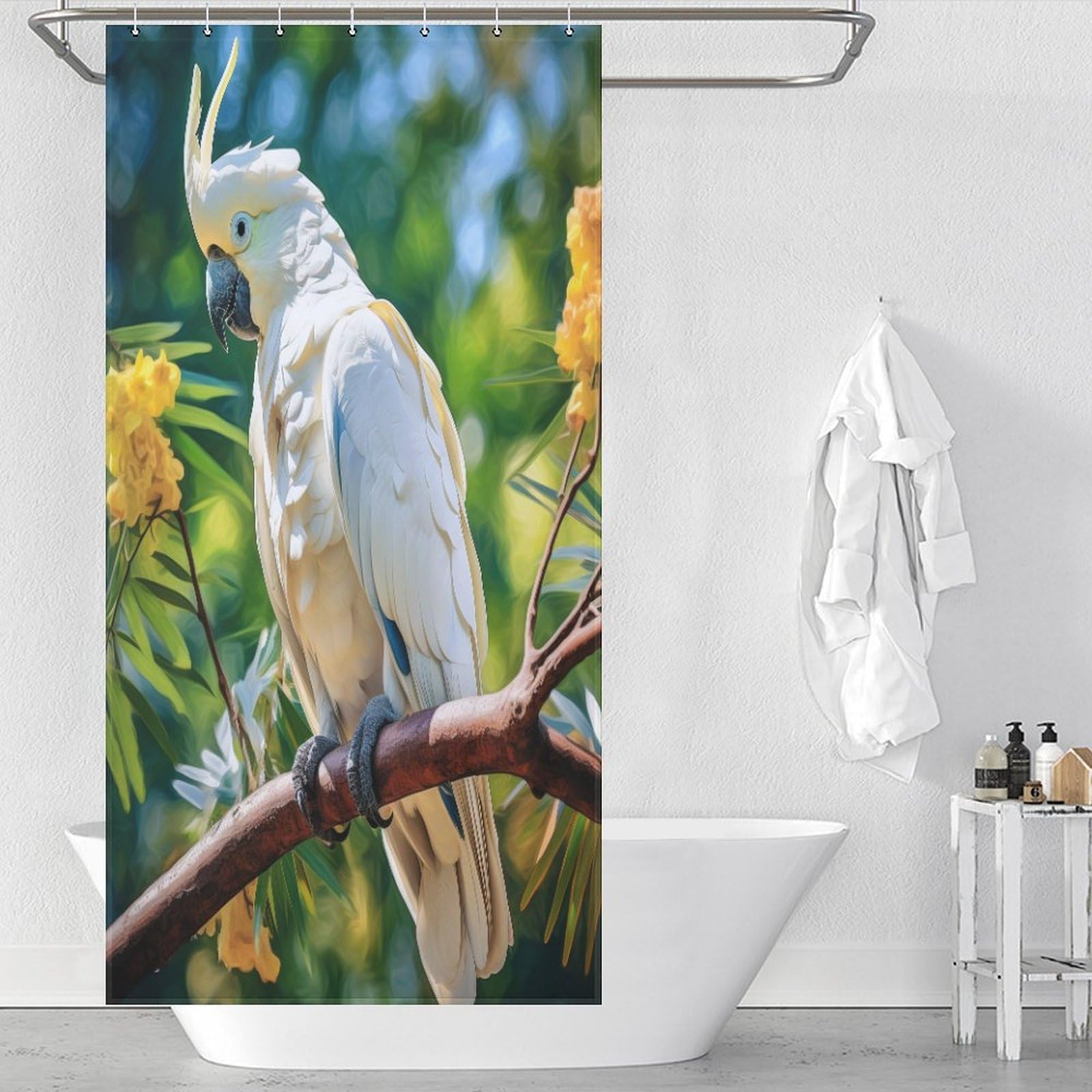 Rideau de douche perroquet en polyester imperméable 92x183 cm