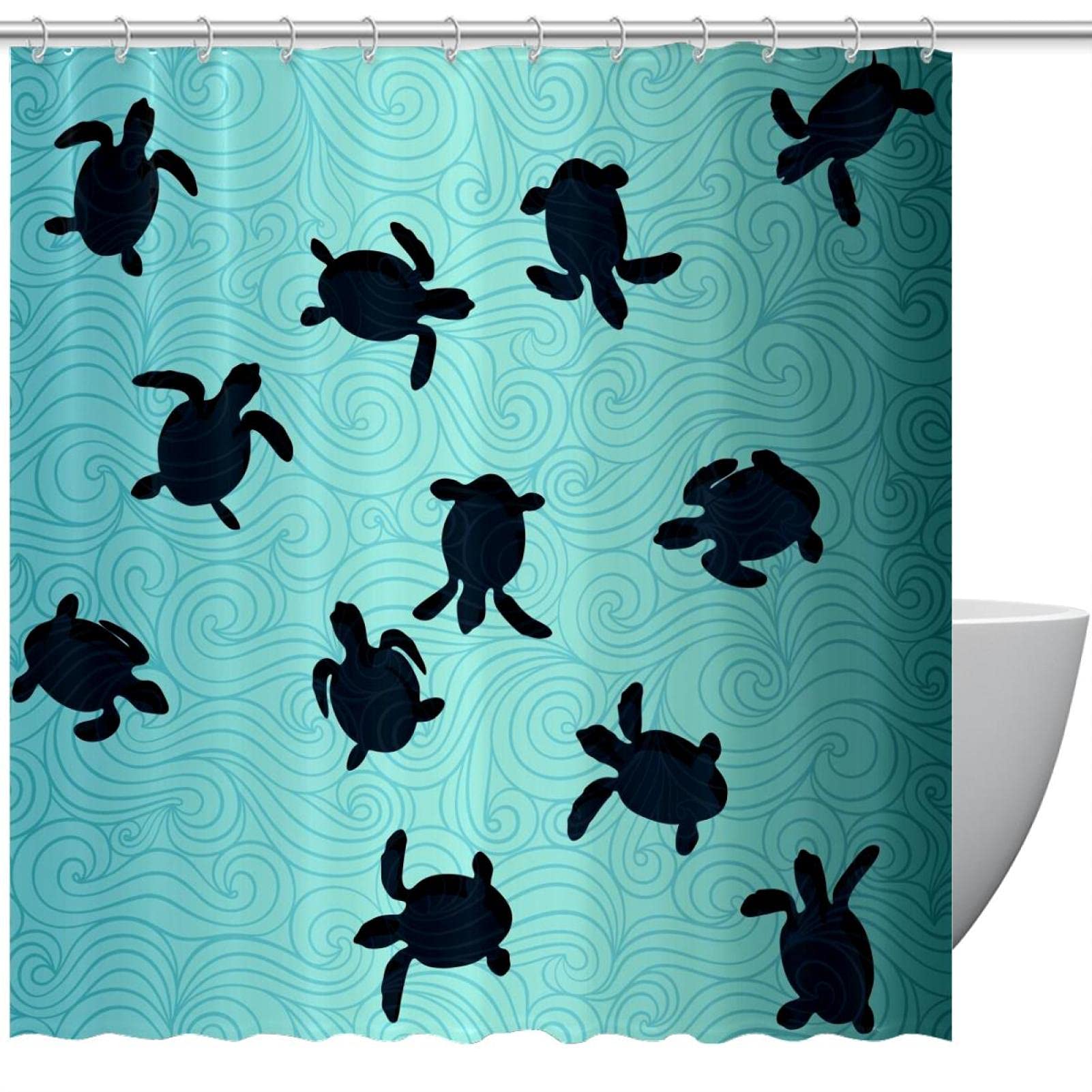 Rideau de douche imperméable anti éclaboussures avec crochets motif tortue Ocean Life
