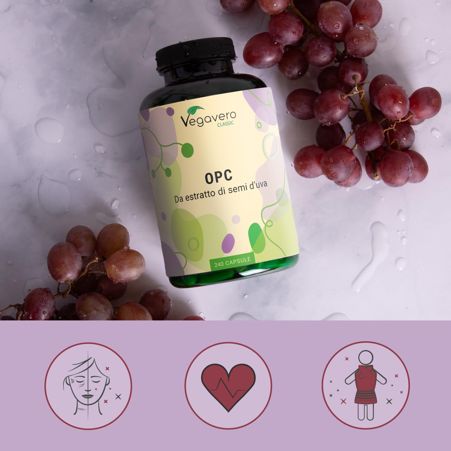 Integratore OPC | 15.000 mg (30:1) di estratto di semi d’uva | 240 capsule: 8 Mesi di Fornitura | OPC Puro da Uva Francese | Antiossidante Naturale | Senza Additivi | Vegavero®