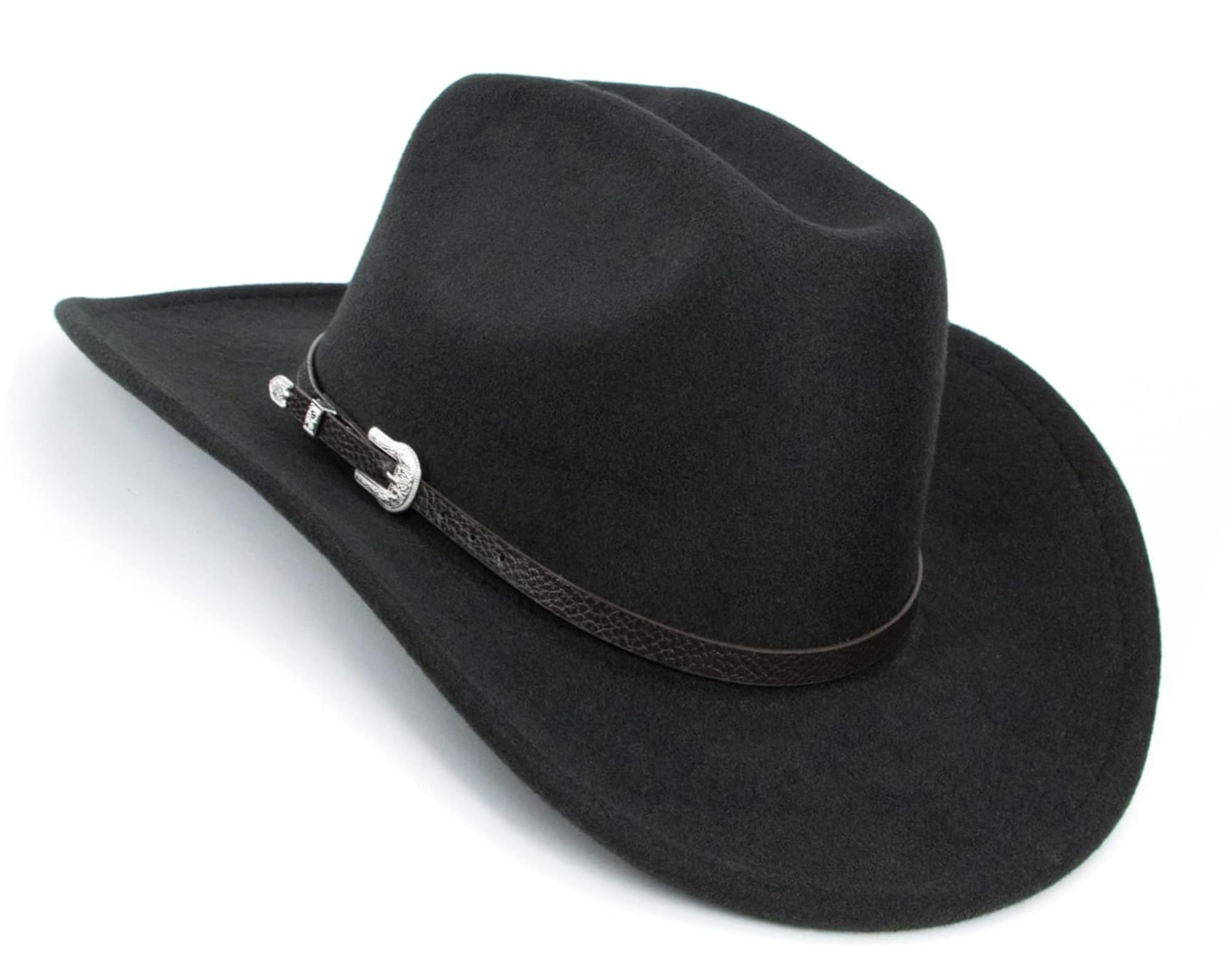 Classic-Women-Men-Western-Cowboy-Hat-Cowgirl-Hat-Wide-Brim-Outdoor-Fedora-Hat with Buckle-Belt Black