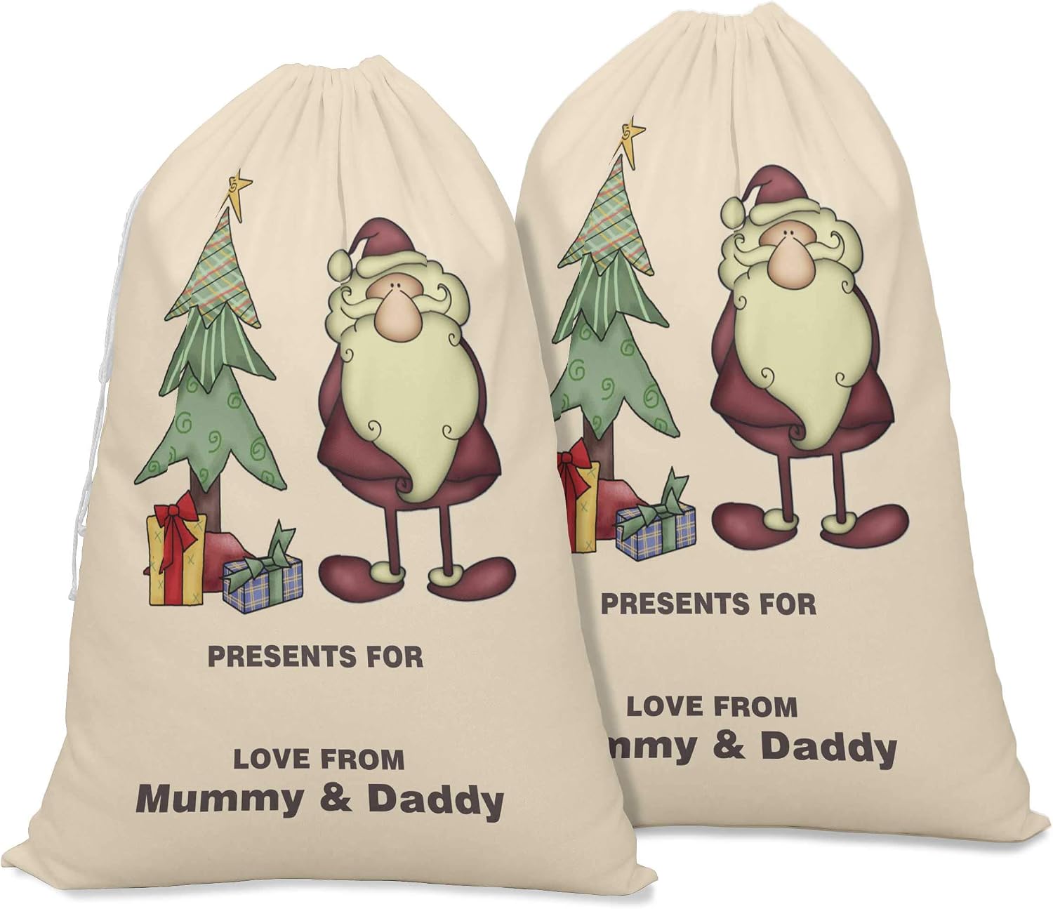 Printtoo 2 Pcs Large Santa Sacks with Drawstring Canvas Xmas Gifts Bags for Kids Christmas 27x20 Inch