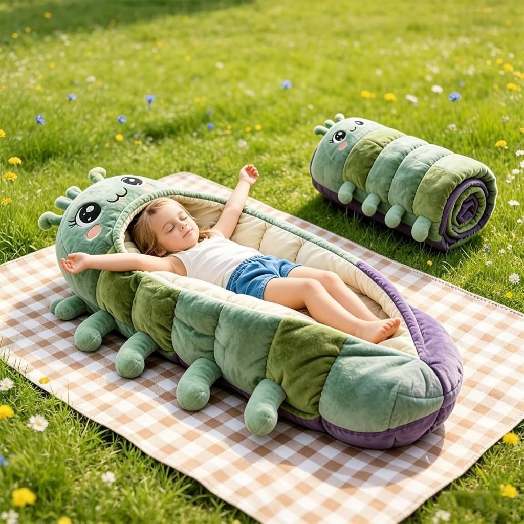 Hugging Caterpillar Sleeping Bags, Plush Cocoon Sleeping Bag, Cozy Indoor Nap Pod with Pull Cord, Cozy Reading Nest, Animal Sleeping Bags