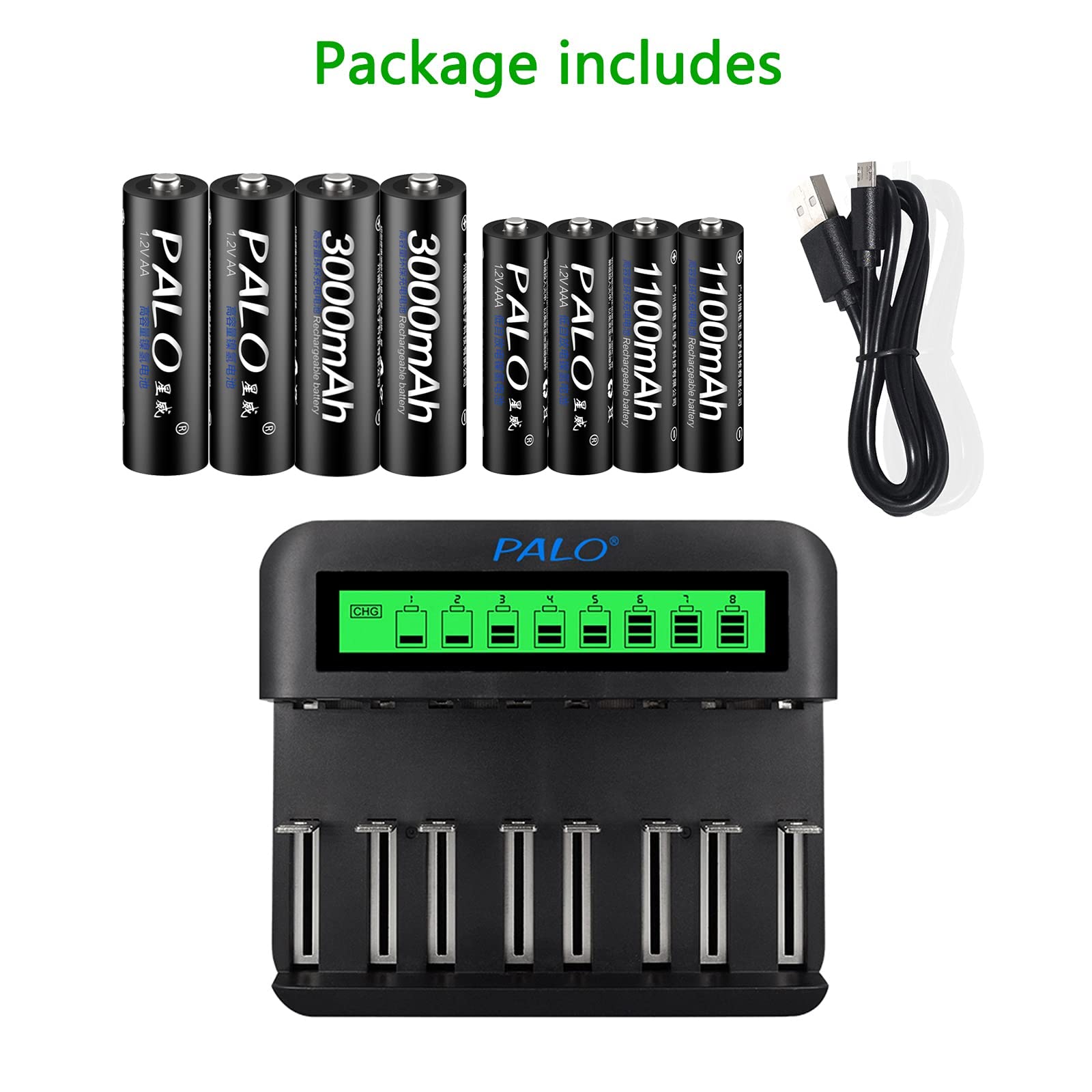 CITYORK Smart-Ladegerät Für AA/AAA Akkus – 4 Slots, LCD-Display, Mit USB-Anschluss – Laden, Entladen, Testen