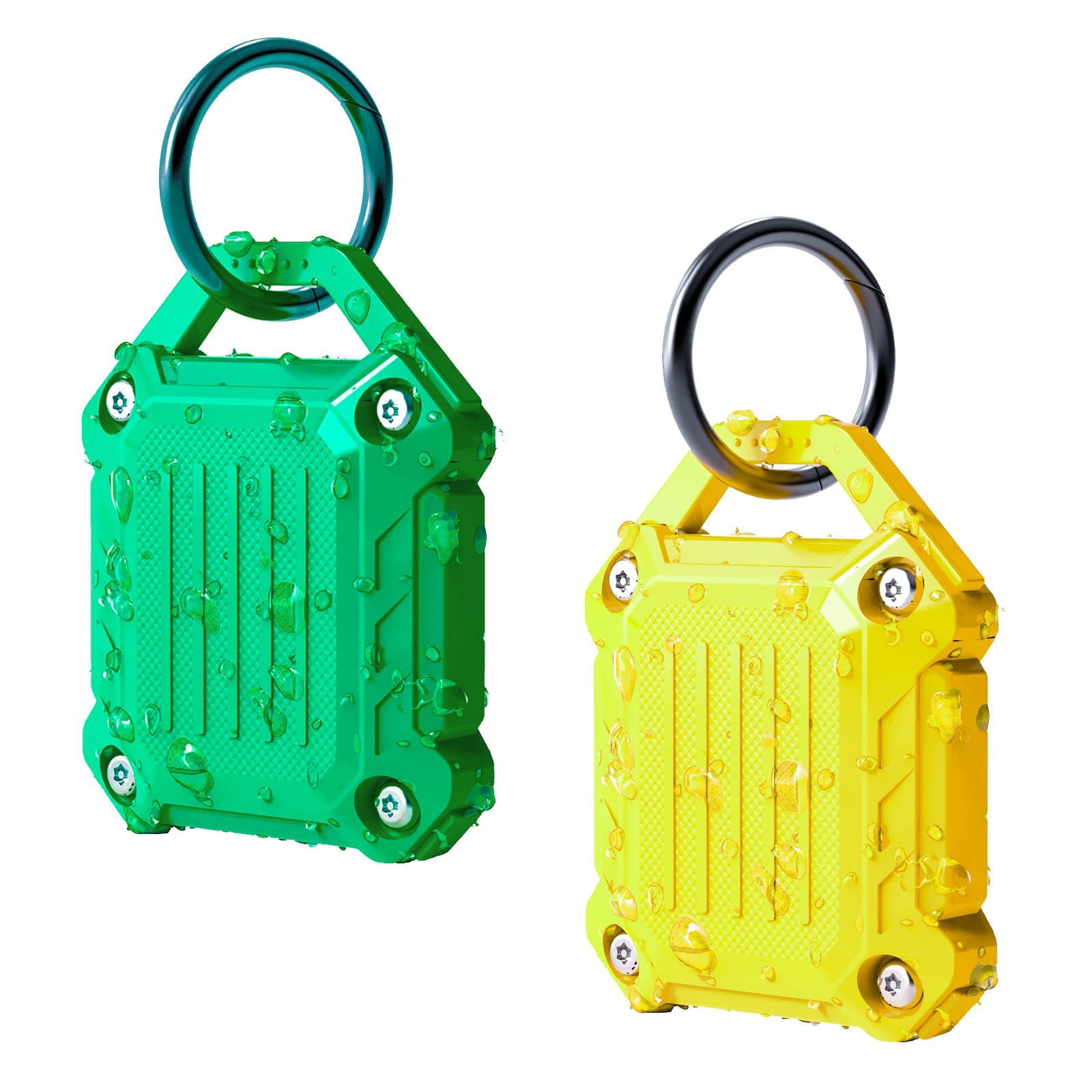 DOVICK- Waterproof Airtag Keychain Holder Case,Screw Full Cover Compatible with Apple Air Tag Tracker Key Ring 2 Pack Green&Yellow
