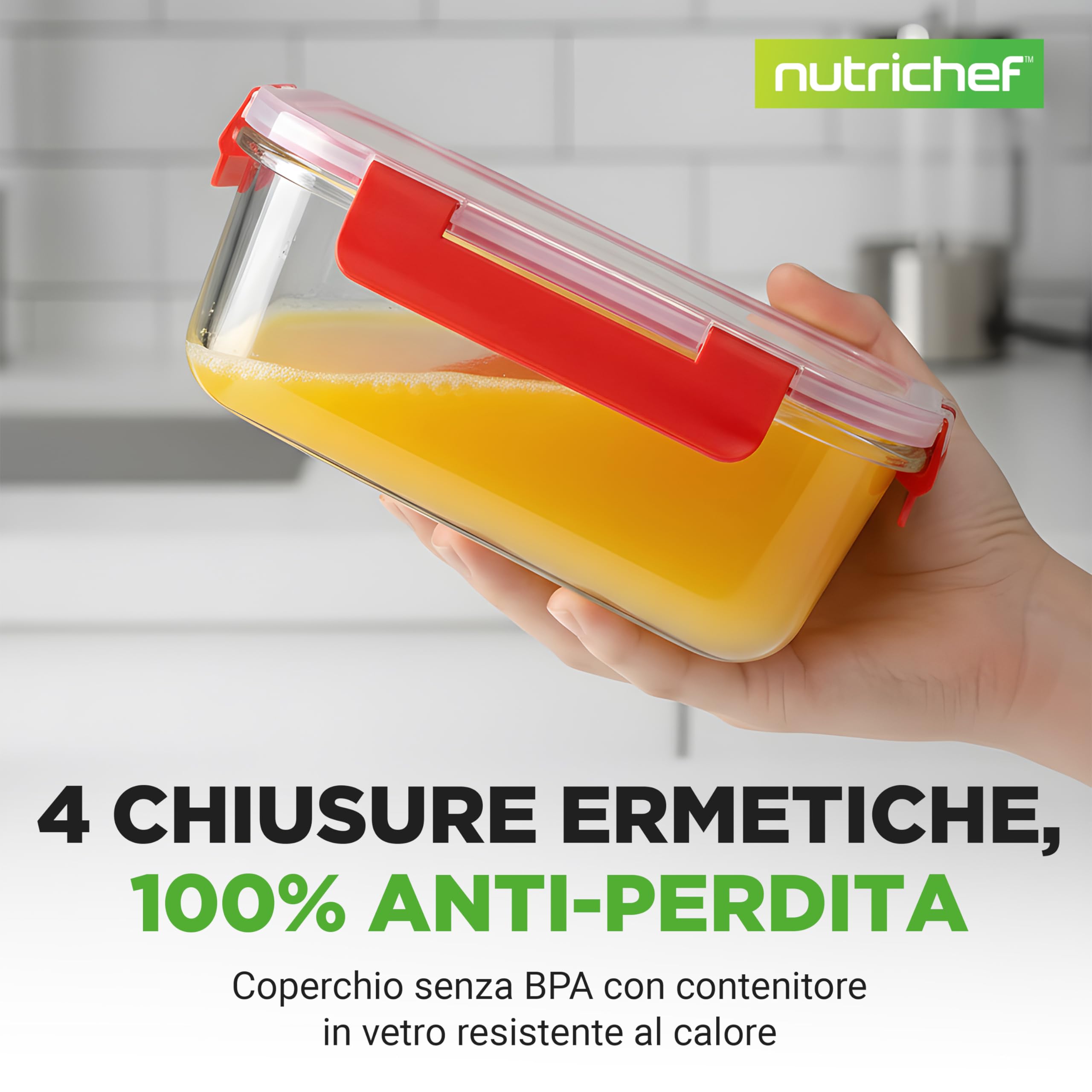 NutriChef Set di 12 Contenitori per Alimenti in Vetro con Coperchi, Contenitori Resistenti per la Preparazione dei Pasti, Sicuri per Microonde, Freezer e Lavastoviglie
