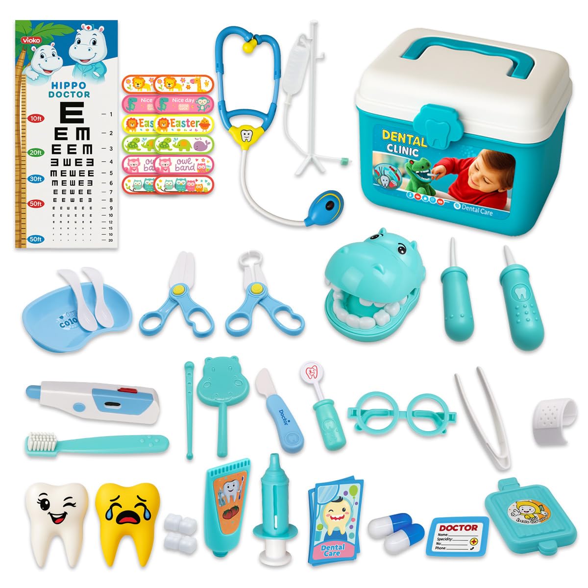 koolbitz 38 PCs Doctors Set, Educational Medical Toy with Real Light & Sound Stethoscope, Doctor Suit, Medicine Chest With Portable Storage Case, Kids Doctor Pretend Roleplay 3+ Years
