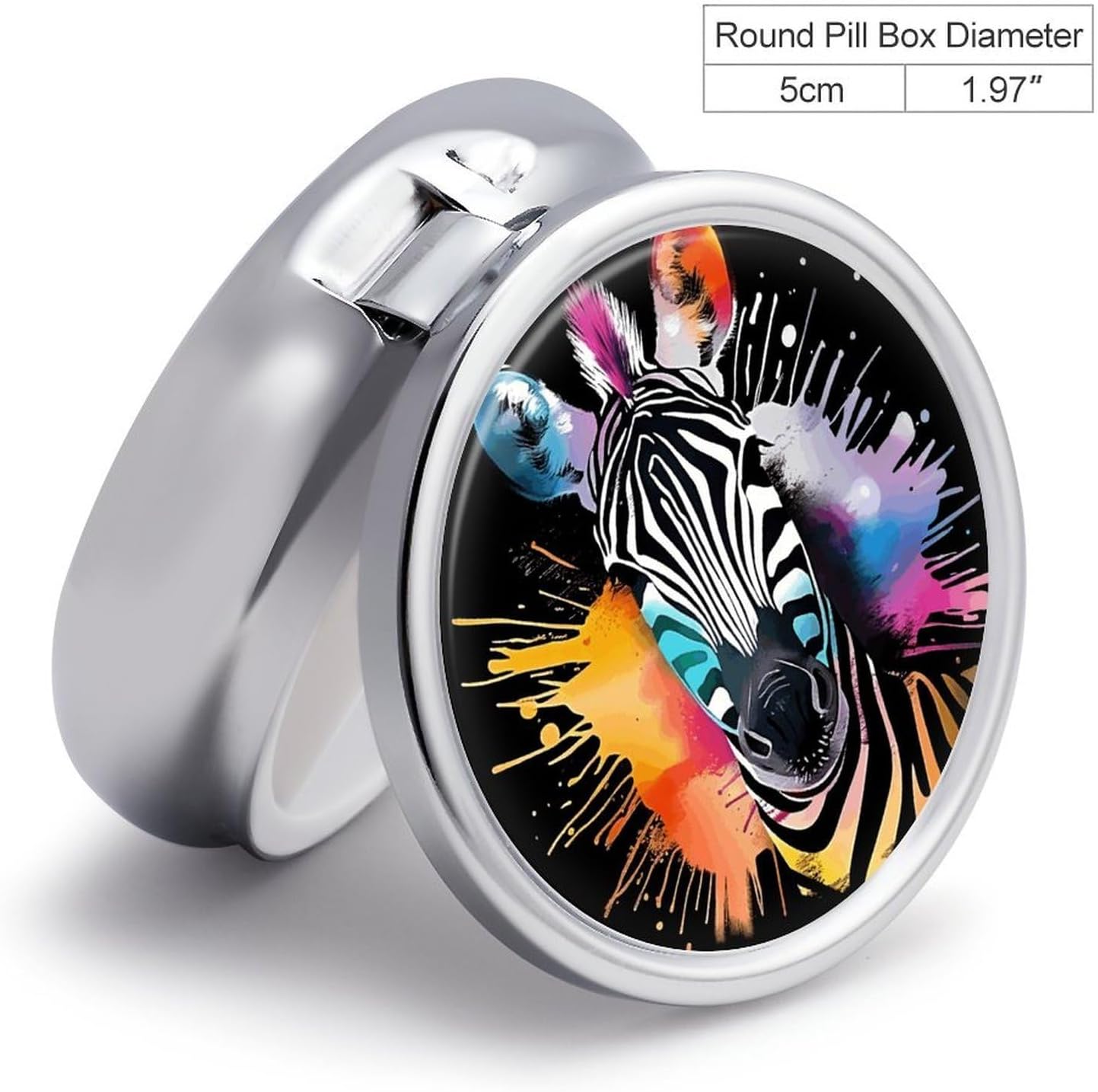 Colorful Zebra 3 Compartments Pill Box with Mirror for Pocket image 2