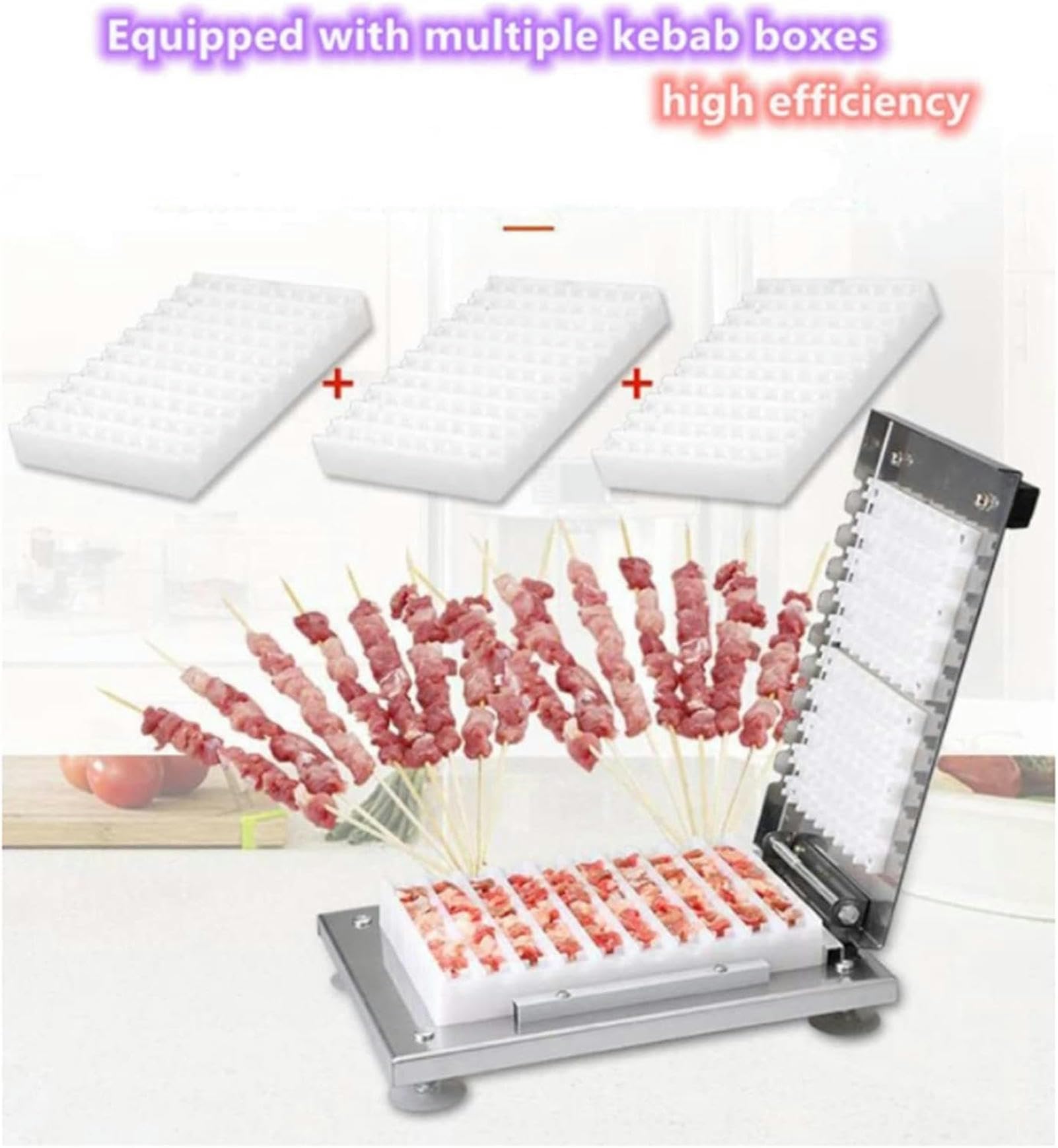 Machine à brochettes de kebab manuelle, machine à cordes de viande commerciale en acier inoxydable, machine à cordes de mutton d'usure à haute efficacité