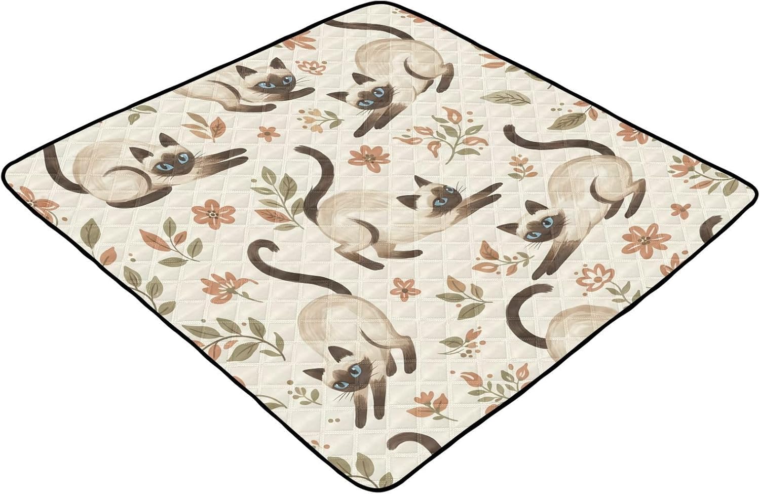 Cute Cartoon Siamese Cat Baby Play Mat,Portable Foldable Crawling Mat Thicken Soft Non-Slip Waterproof Washable Baby Mat 50 x 50 Inch