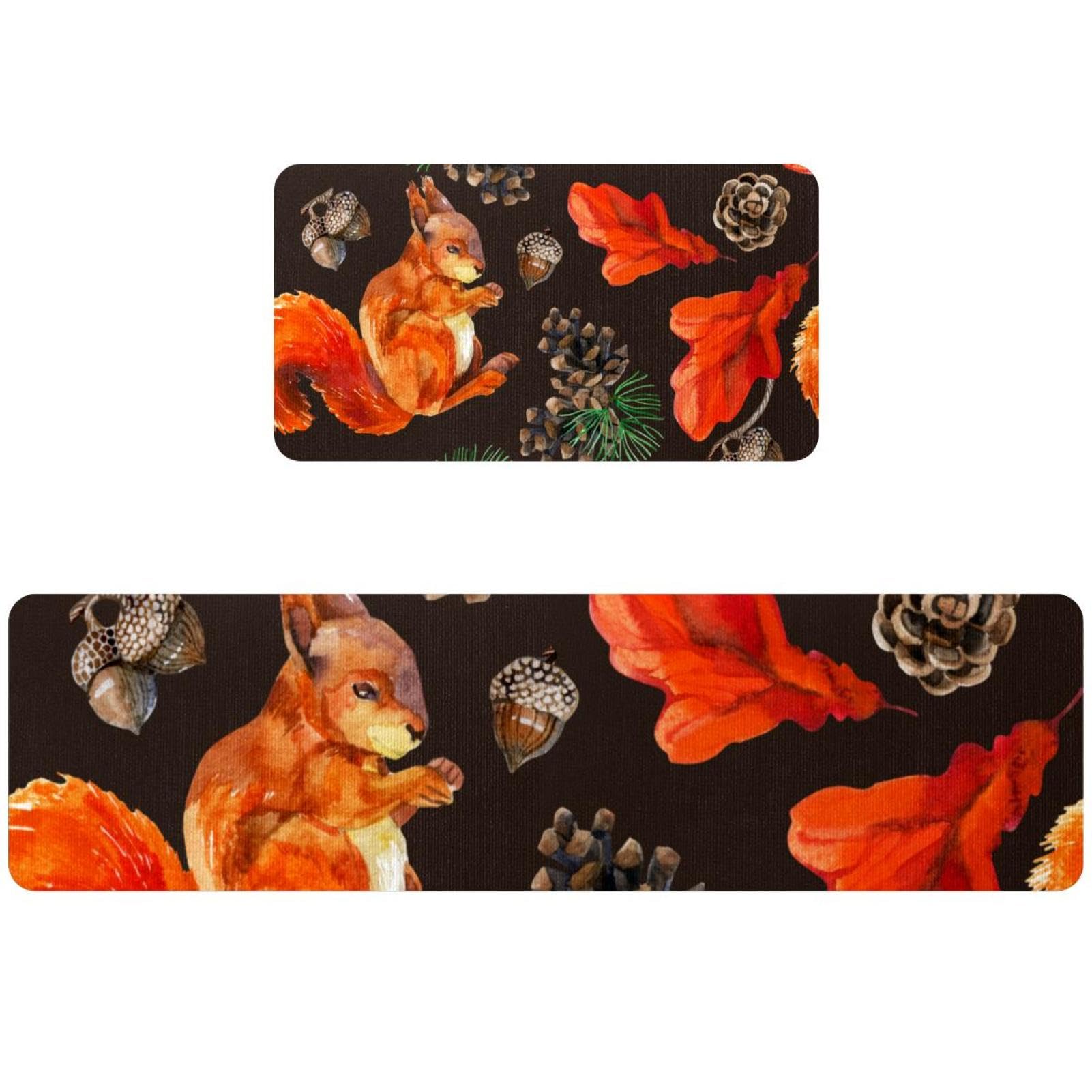 Tapis de cuisine écureuil et feuilles d'automne pour un couloir chaleureux