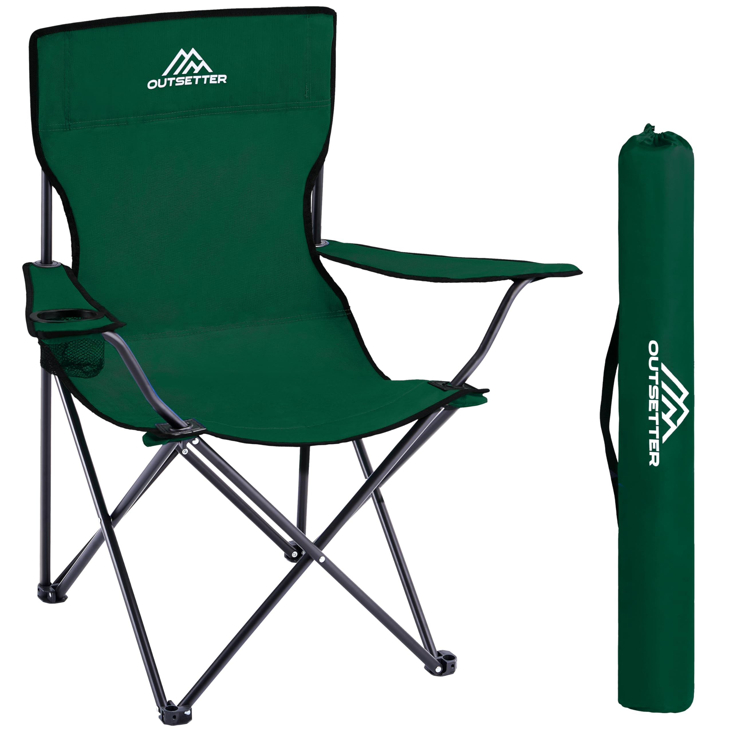 Camping Chair | Lightweight Folding | Portable Chairs for Outdoors | Cup Holder | Storage Cover | Outdoor Leisure Chair Durable with Arm Rest for the Beach, Lawn, Fishing Trip Garden and BBQs Green