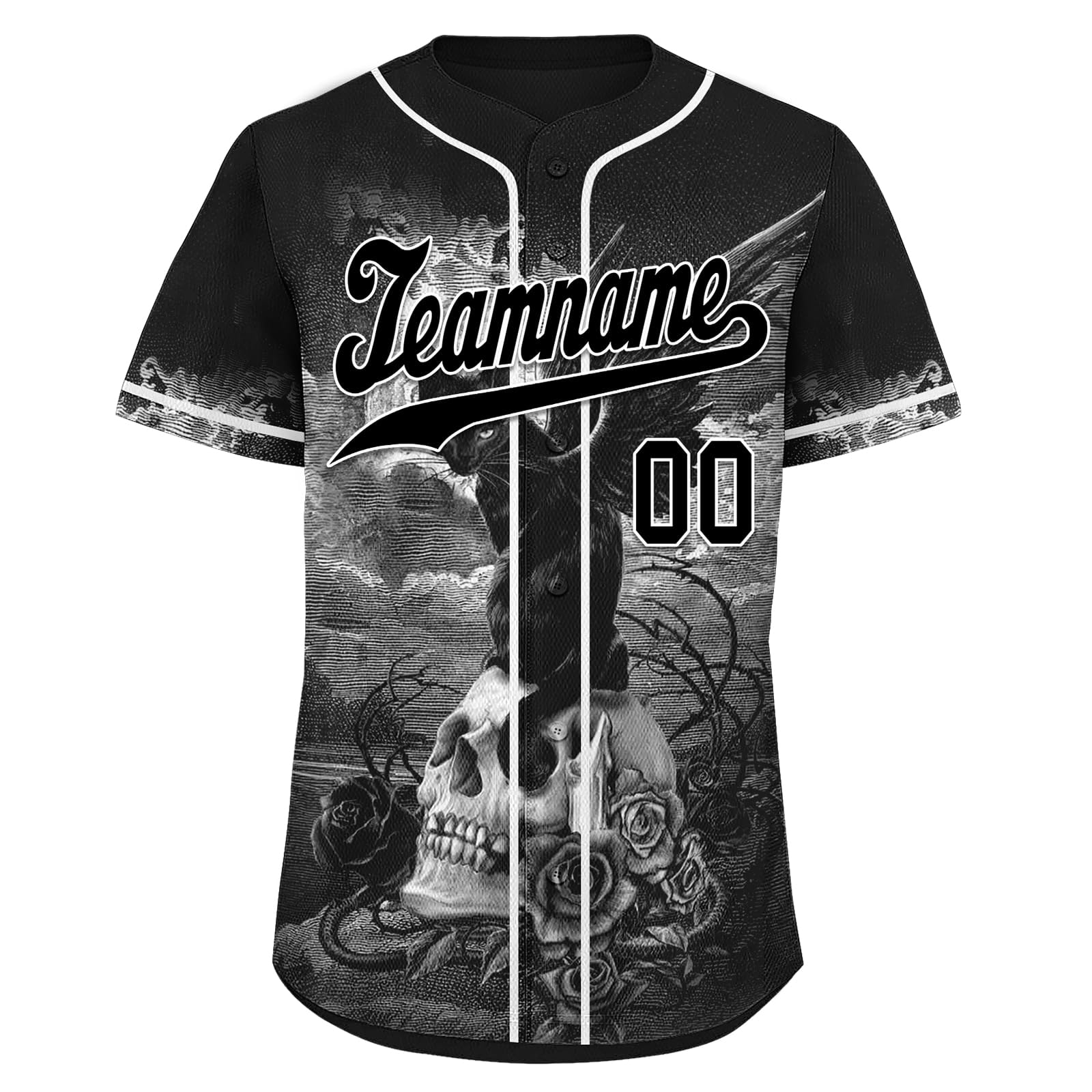 Custom Skull Gothic Baseball Jersey for Men/Kids- Print/Stitched Personalized Name Number Sports Uniform Punk Rock Streetwear