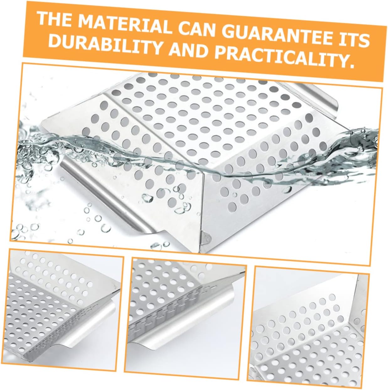 Happyyami 3pcs BBQ Drain Pan Stainless Steel Tray Outdoor BBQ Food Serving Tray Fish Grill Basket Professional Rib Rack Camping BBQ Pan Double Handle Grill Tray Wear-Resistant Grill Topper