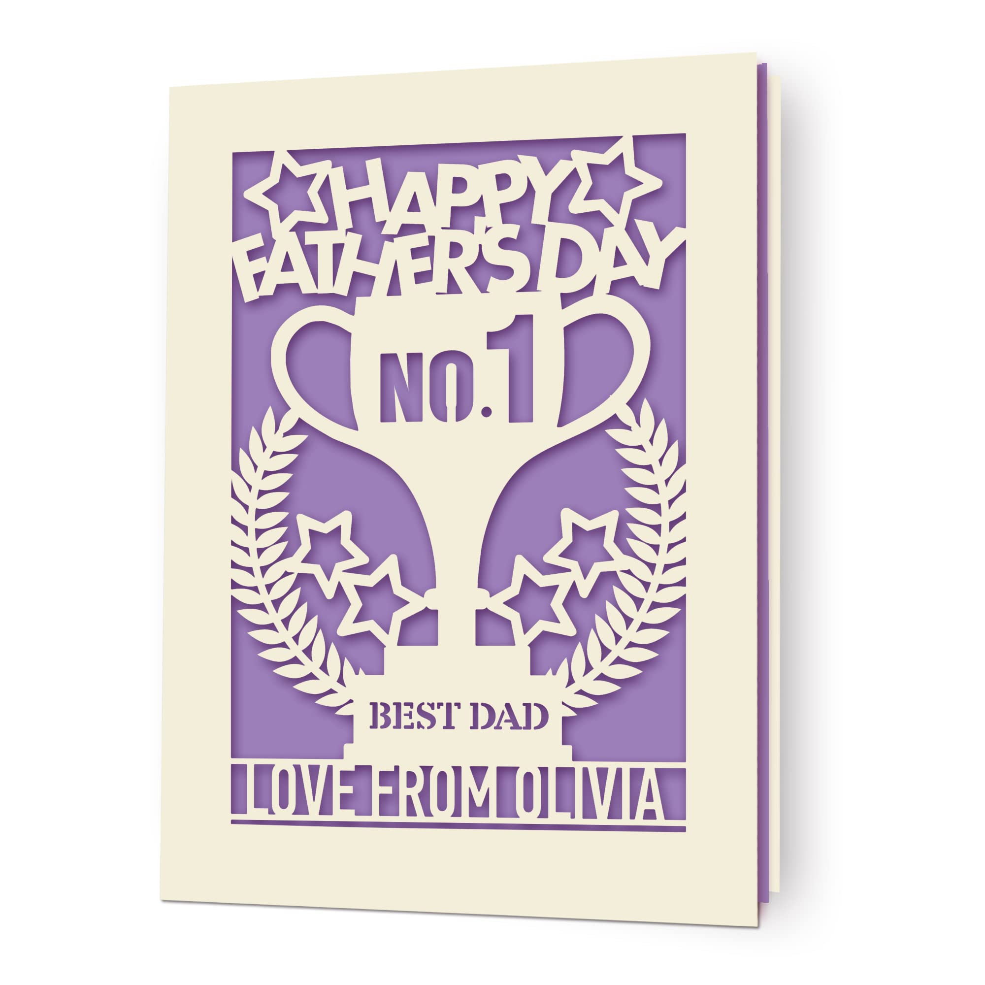 Personalised Father's Day Card for Dad Fathers Day Custom Gift for Daddy Father Papa Poppa Man Men Grandpa Grandfather Greeting Card for Him with Envelope and Any Text(Lilac Purple)