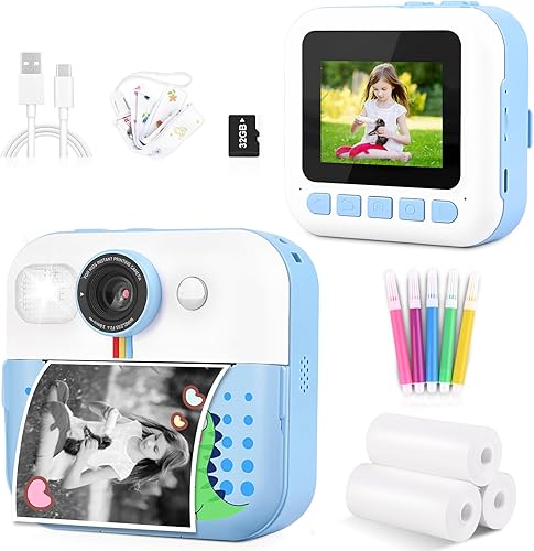 Miniatura 10 de Cámara de impresión instantánea, regalos de cumpleaños para niños y niñas, cámara de video digital HD 1080P para niños, juguetes para niñas de 4 a