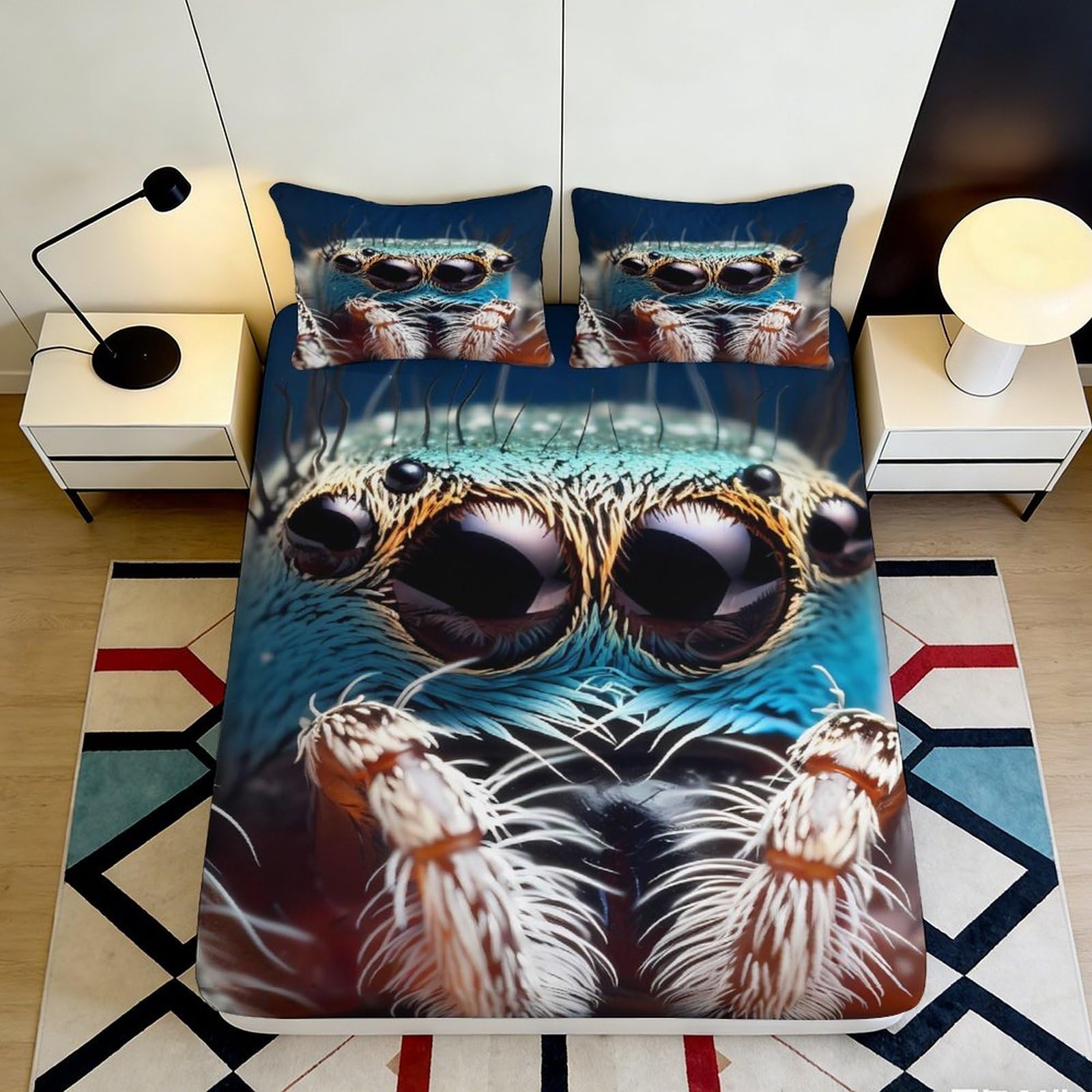 3D Printed Spider Fitted Sheet Microfiber Deep Pocket Non-Slip Full Wrap Bedroom Bedding Spider Mattress Fitted Cover Washable 200x200x25cm