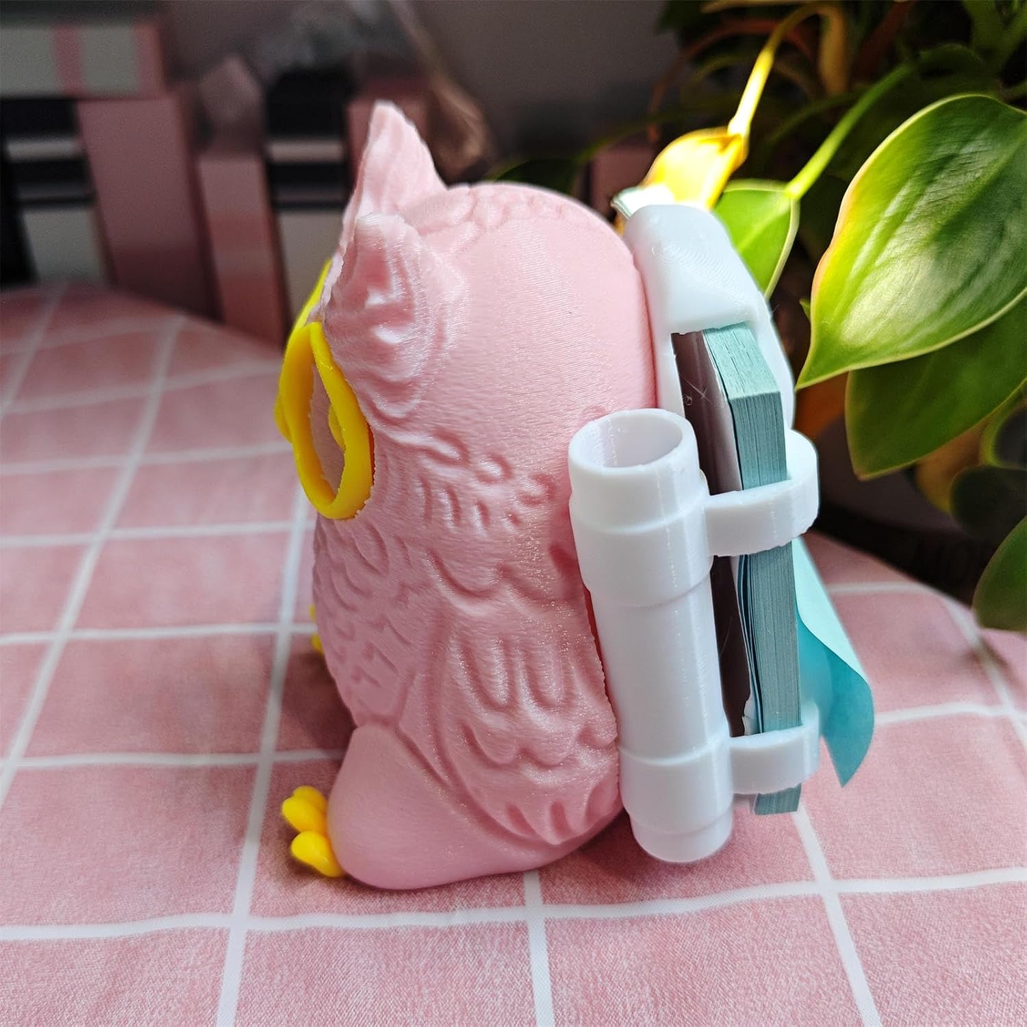 Owl Sticky Note Dispenser Cute - Rotating Animal Pop-up Note Holder with Pen Holder for Pink Office Supplies, 3x3 In, C40