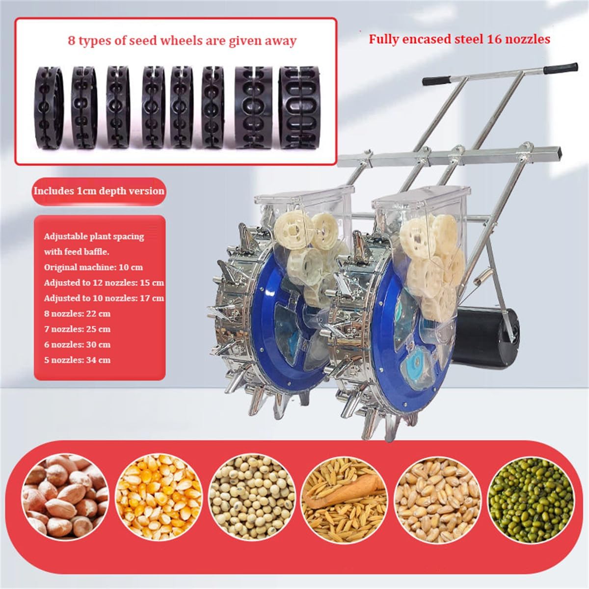 Hand Push Double Row Seeder Roller - Manual Precision Garden Seed Planter & Spreader for Lawn, Planting Corn, Cotton, Soybean, Peanut - Efficient Handheld Seeding Tool