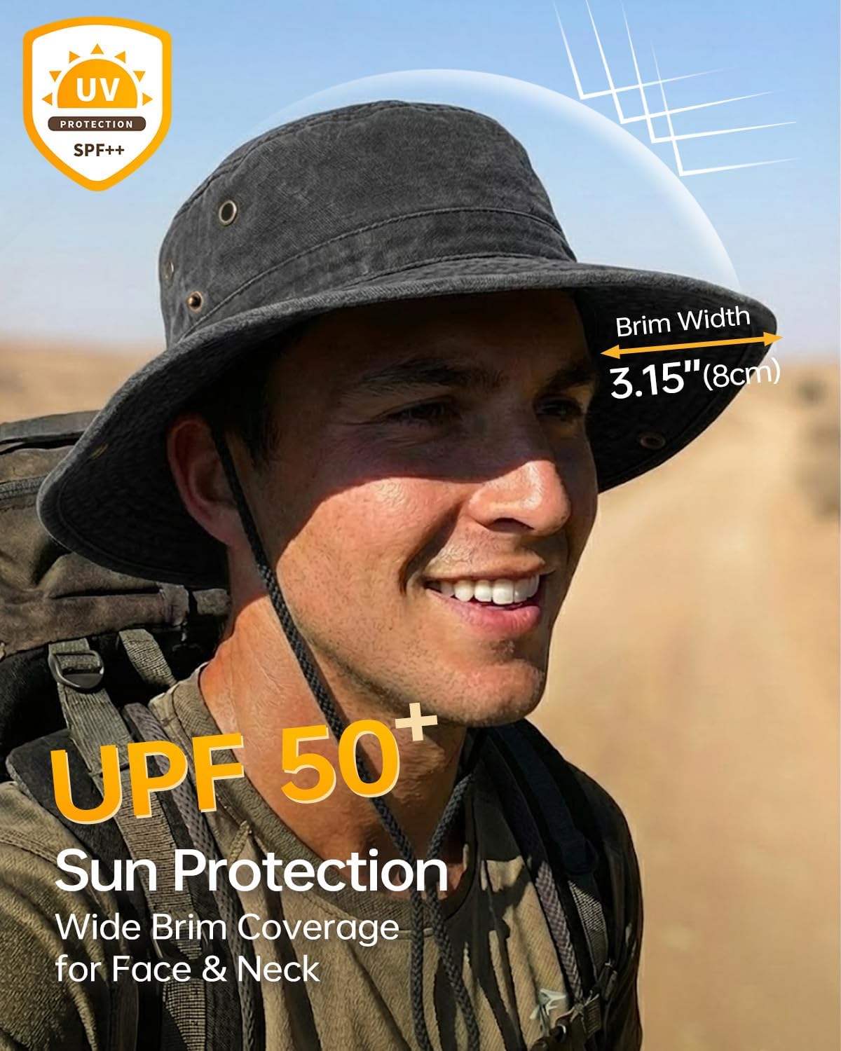 Zylioo XXL Boonie Sun Hat for Big Heads, Washed Wide Floppy Brim Hiking Hat with Chin Strap, Cooling Safari Fishing Hat