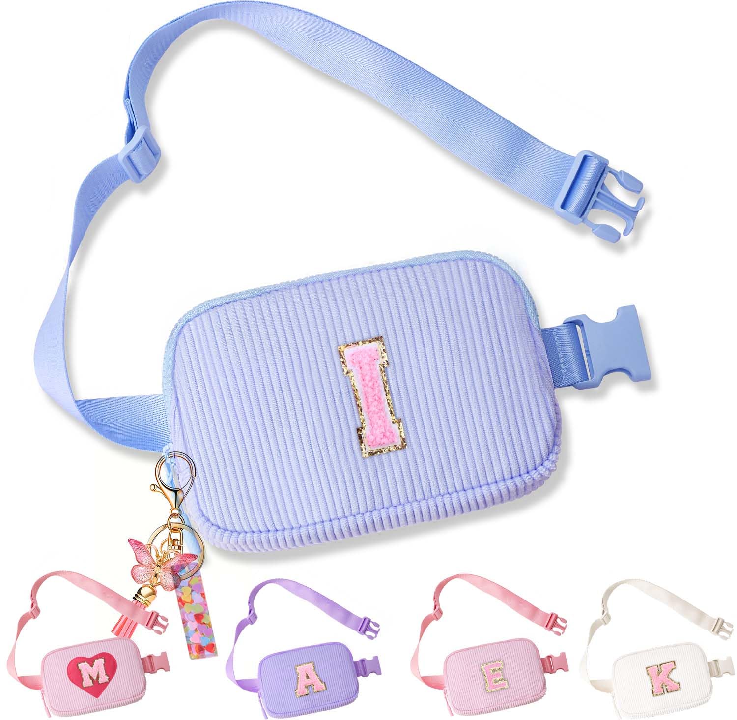 Belt Bag for Girls Gifts - Birthday Gifts for Teenager, Personalized Gifts for Mom Freind Sister Teacher, Graduation GiftsInitial Crossbody Bag Belt Bag for Women Purple I