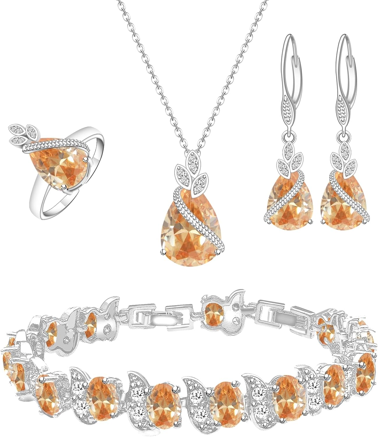 GZWHD Jewelry Set for Women CZ Earrings Necklace Ring Bracelet Set Prom Party Wedding Jewelry Gift for Mother Friend Wife