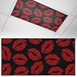 2x4 ft Fluorescent Light Cover for Ceiling Lipprint Kisses Red and Black Magnetic Light Filters, Valentine's Day Lips Texture Ceiling Lampshades for Home School Office 1Pcs
