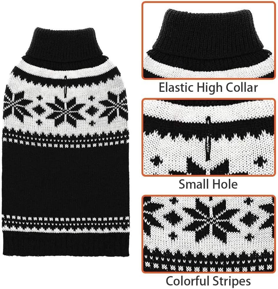 Image of Mihachi Dog Sweater - Winter Coat Apparel Clothes with Colorful Stripes for Cold Weather, Black ML