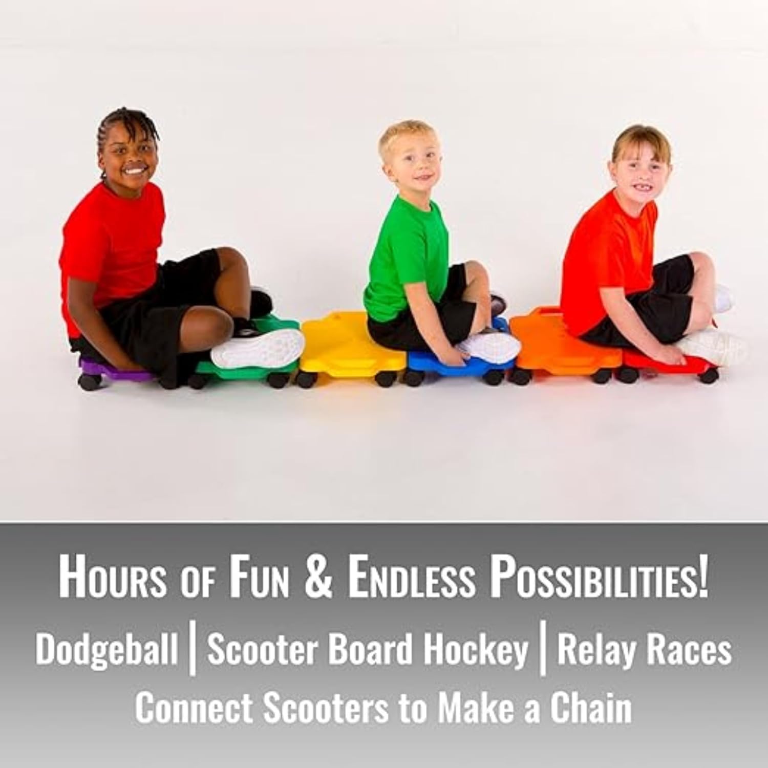 Cosom Scooter Board Set, 12 Inch Children's Sit & Scoot Board with 2 Inch Non-Marring Nylon Casters & Safety Guards for Physical Education Class, Sliding Boards with Safety Handles, Assorted Colors