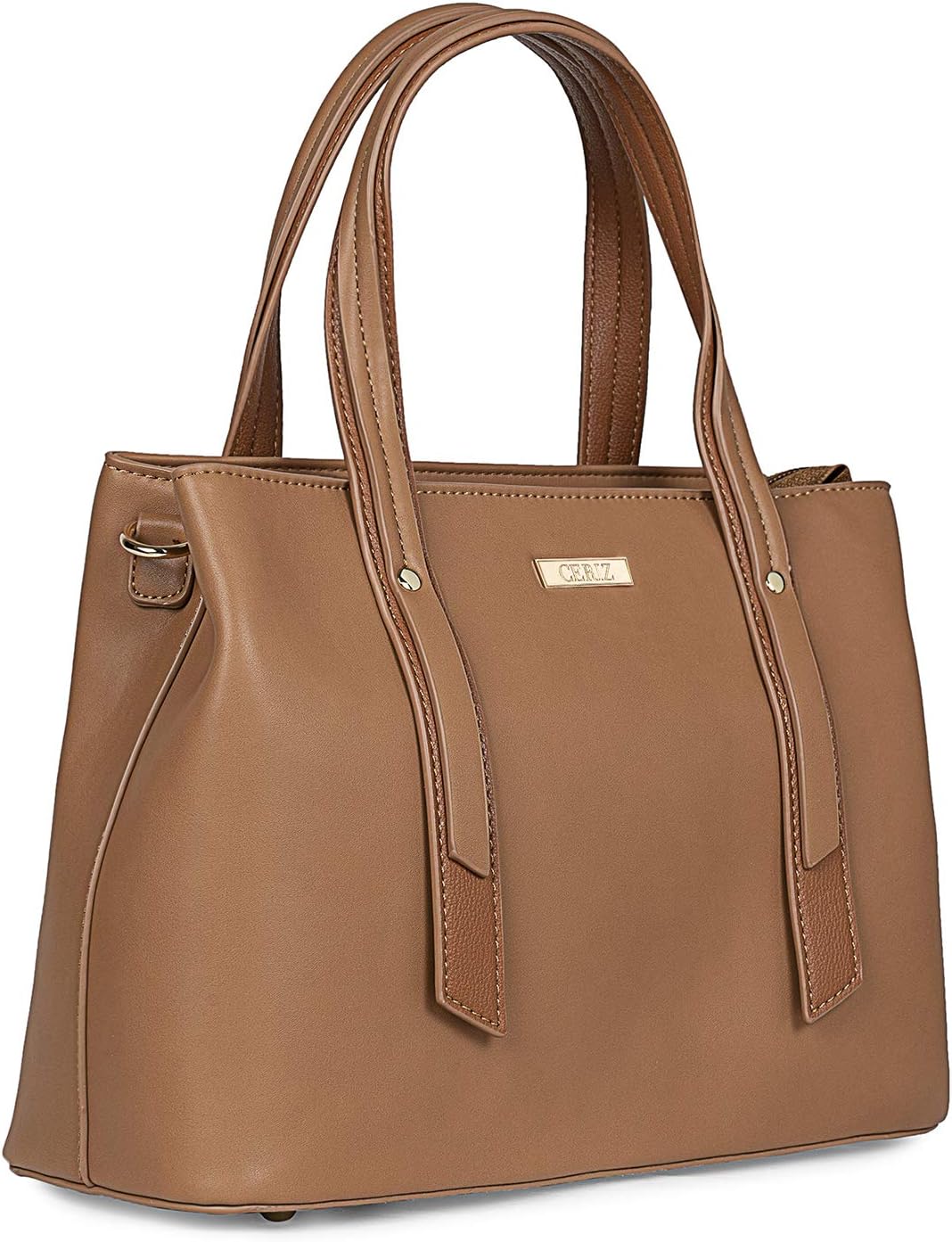 Ceriz Front Zip Closure Double Handle Handbag - Brown