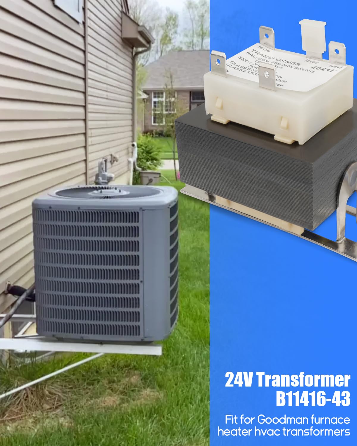 B11416-43 24V Transformer for Goodman Furnace Heater HVAC Transformer, Primary Voltage 208/240V
