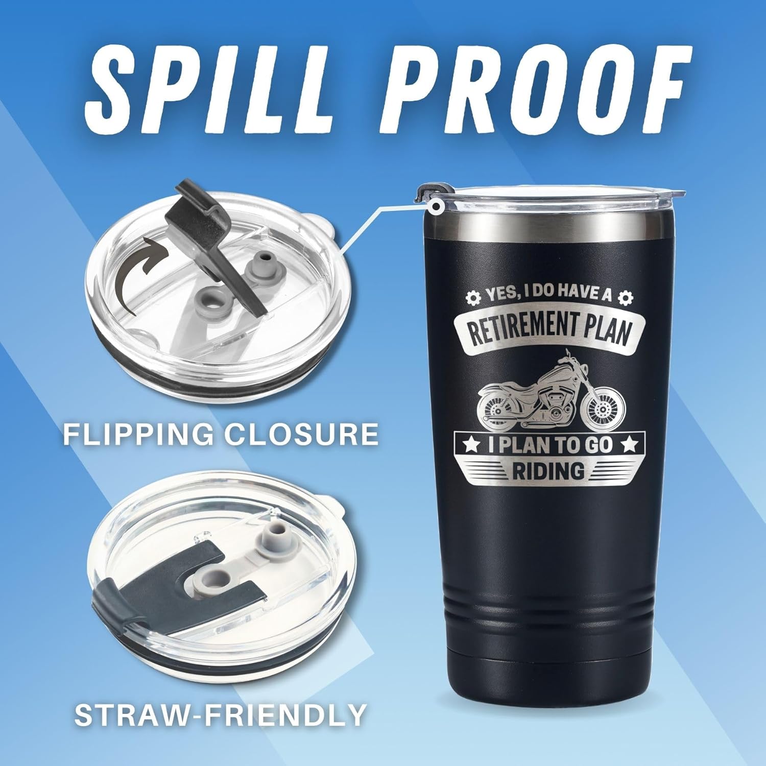 Onebttl Motorcycle Biker Retirement Gifts for Men, Grandpa, Tumbler Travel Coffee Mug, Dad, Rider, Stainless Steel 20oz/590ml - Retirement Plan - Image 7