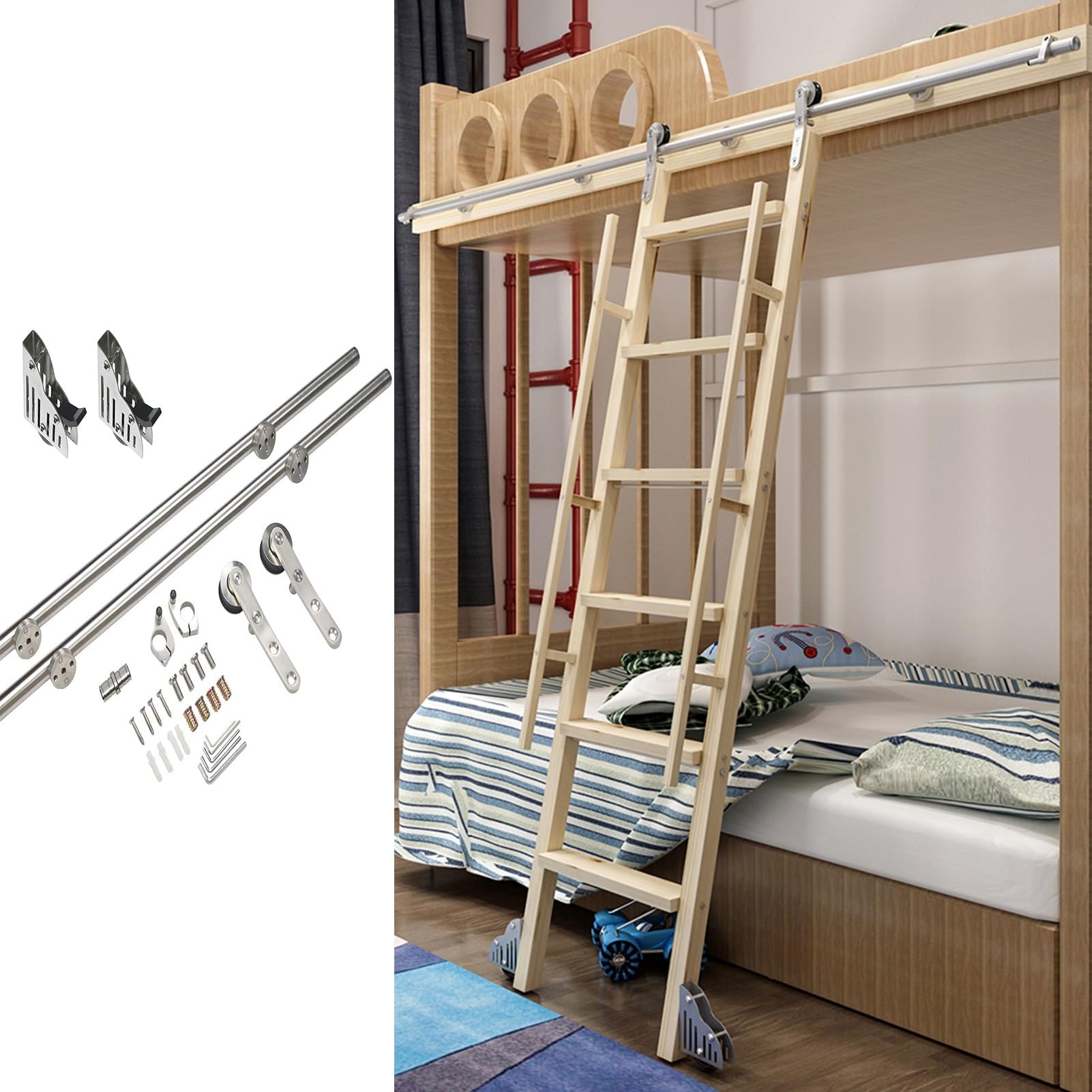 Kit quincaillerie échelle grange coulissante 6,6 pi à 26,2 pi tube rond inox