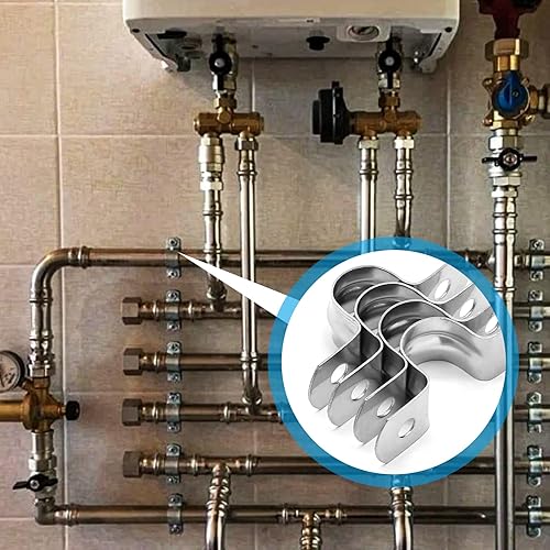 Miniatura 6 de Uenhoy 50 abrazaderas rígidas de acero inoxidable de 34 pulgadas, M20 de dos agujeros, abrazaderas de tubo con soporte en U, abrazaderas de conducto