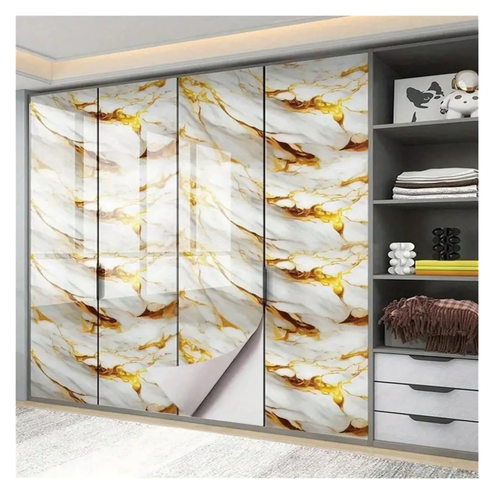 Ayztantine Self-Adhesive Wallpaper 8M Aluminum Foil Marble Decor Stickers for Kitchen Cabinet Countertop Renovation(JIN BO,40x200CM)
