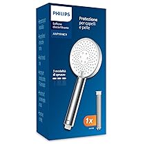 Philips Soffione doccia con filtro, rimuove efficacemente cloro e altre particelle di grandi dimensioni, tre modalità di spruzzo, design rinforzante, capacità di filtro di 1 mese