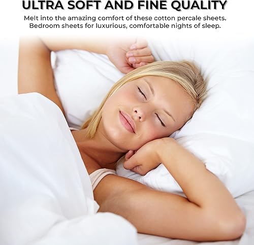 Miniatura 5 de Tribeca Living Juego de sábanas de tamaño matrimonial, juego de sábanas y fundas de almohada de percal de algodón fresco y suave, bolsillo extra