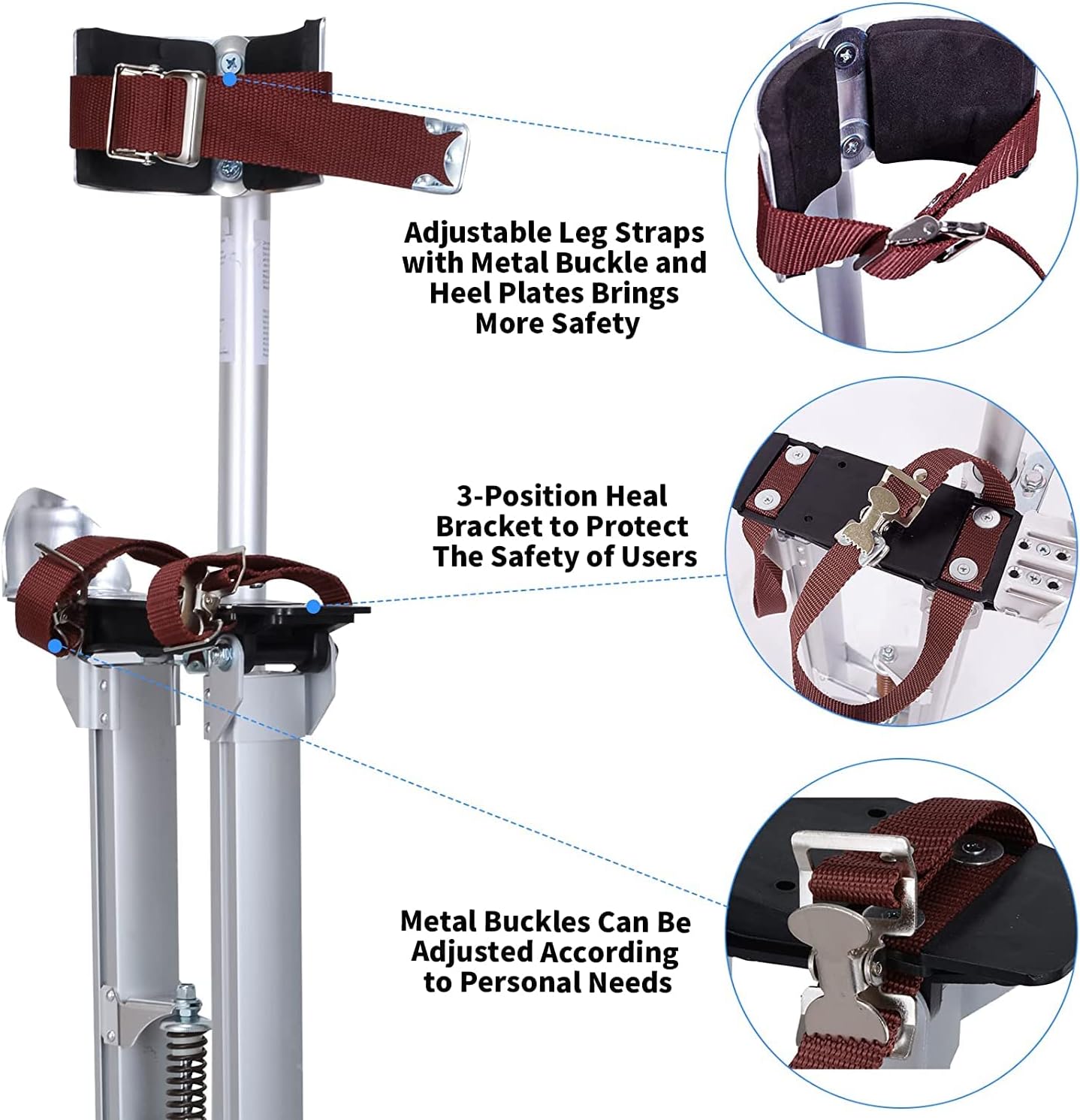 Adjustable 24" - 40" Aluminum Drywall Stilts 225Lbs Load Capacity 3-Position Heel Bracket Dual Action Springs for Taping or Cleaning Silver US Delivery (Silver 24" - 40")
