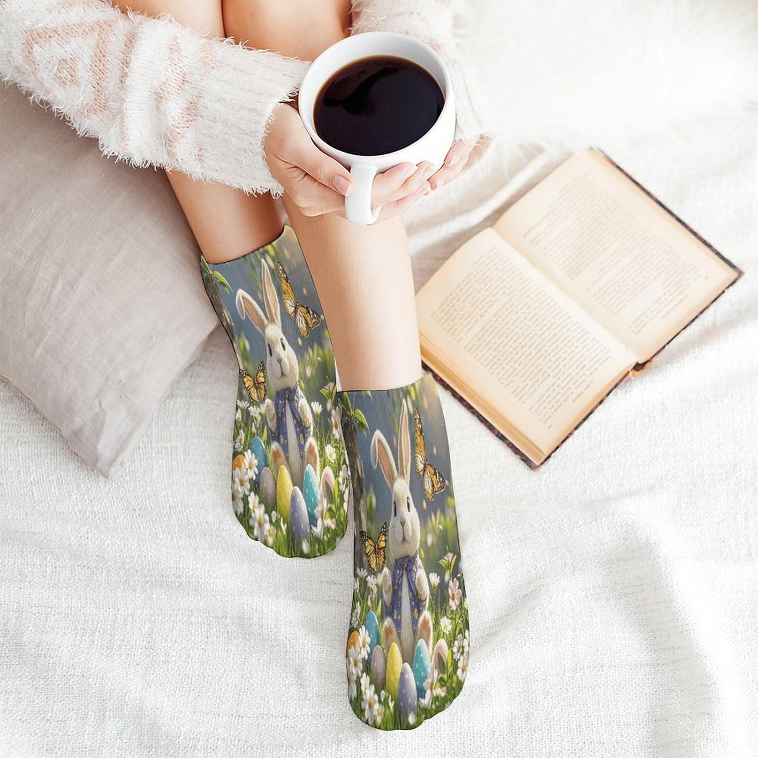 Socks for Men Women 5 Pairs Short Ankle Socks | Easter Bunny Spring Butterfly Low Cut Casual Crew Sock Cute Breathable Athletic Socks Non Slip No Show Sock