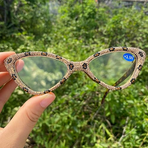 Miniatura 10 de mincl Gafas de lectura con diamantes de imitación de ojo de gato para mujer, marcos de gafas brillantes, lector de diamantes brillantes de moda para