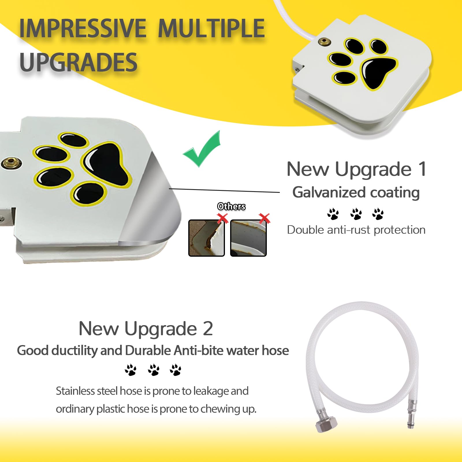 Outdoor Hund Wasserbrunnen Step On - Upgrade Großer Hund Sprinkler Trinkwasserspender Hund Pfote Waterer Aktiviert mit Edelstahl Geflochtenem Schlauch