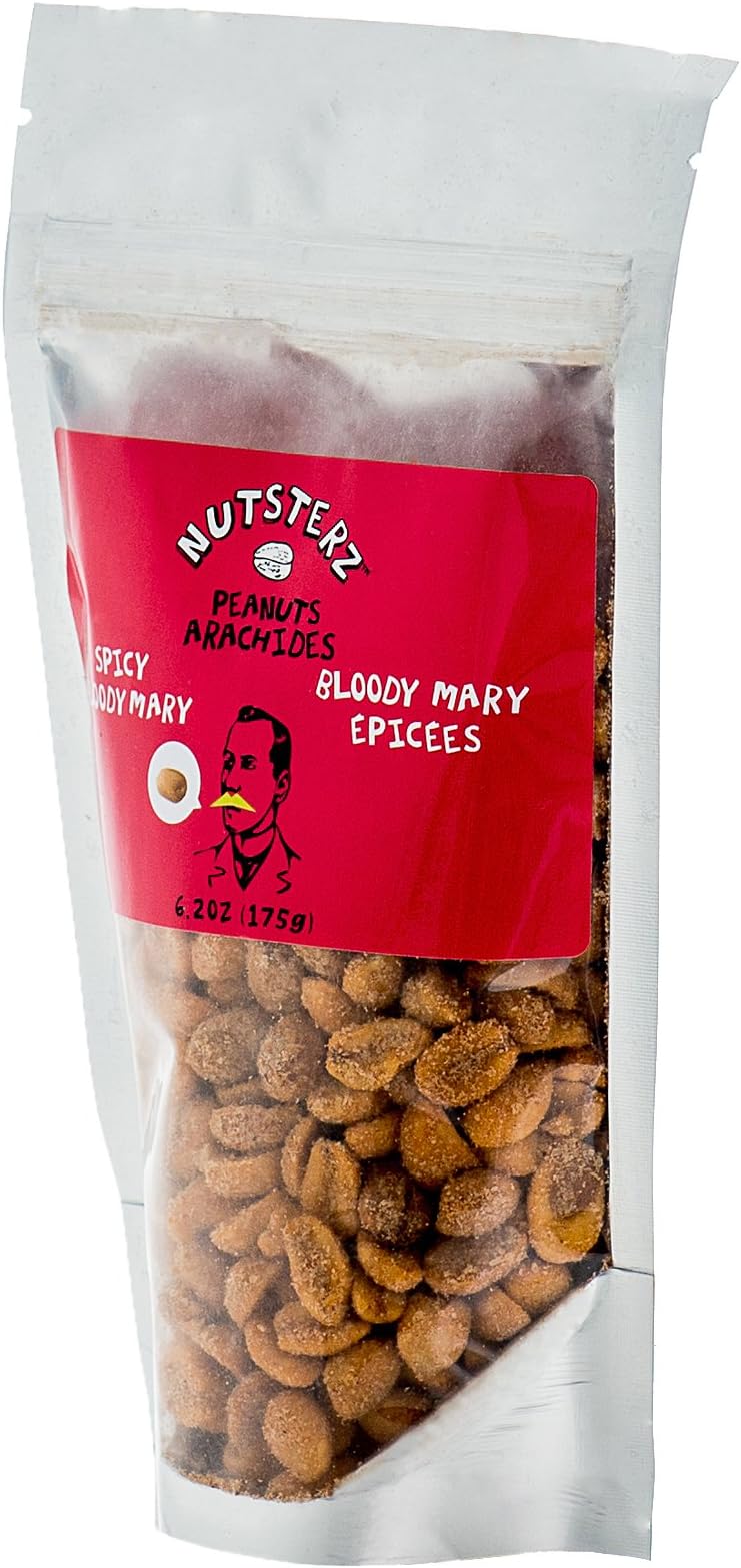Spicy Peanuts from Nutsterz, Bloody Mary Peanuts - Hot and Spicy Peanuts with Big Flavor, Healthy Gourmet Flavored Peanuts, Delicious and Nutritious (6.24oz Bag)
