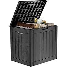 MAIUSCOLI 30 Gallon Outdoor Deck Box,Storage Lockable Waterproof Patio Furniture,Garden Tools,Cushions,Pool Accessories Outside Storage Resin Box(Black)