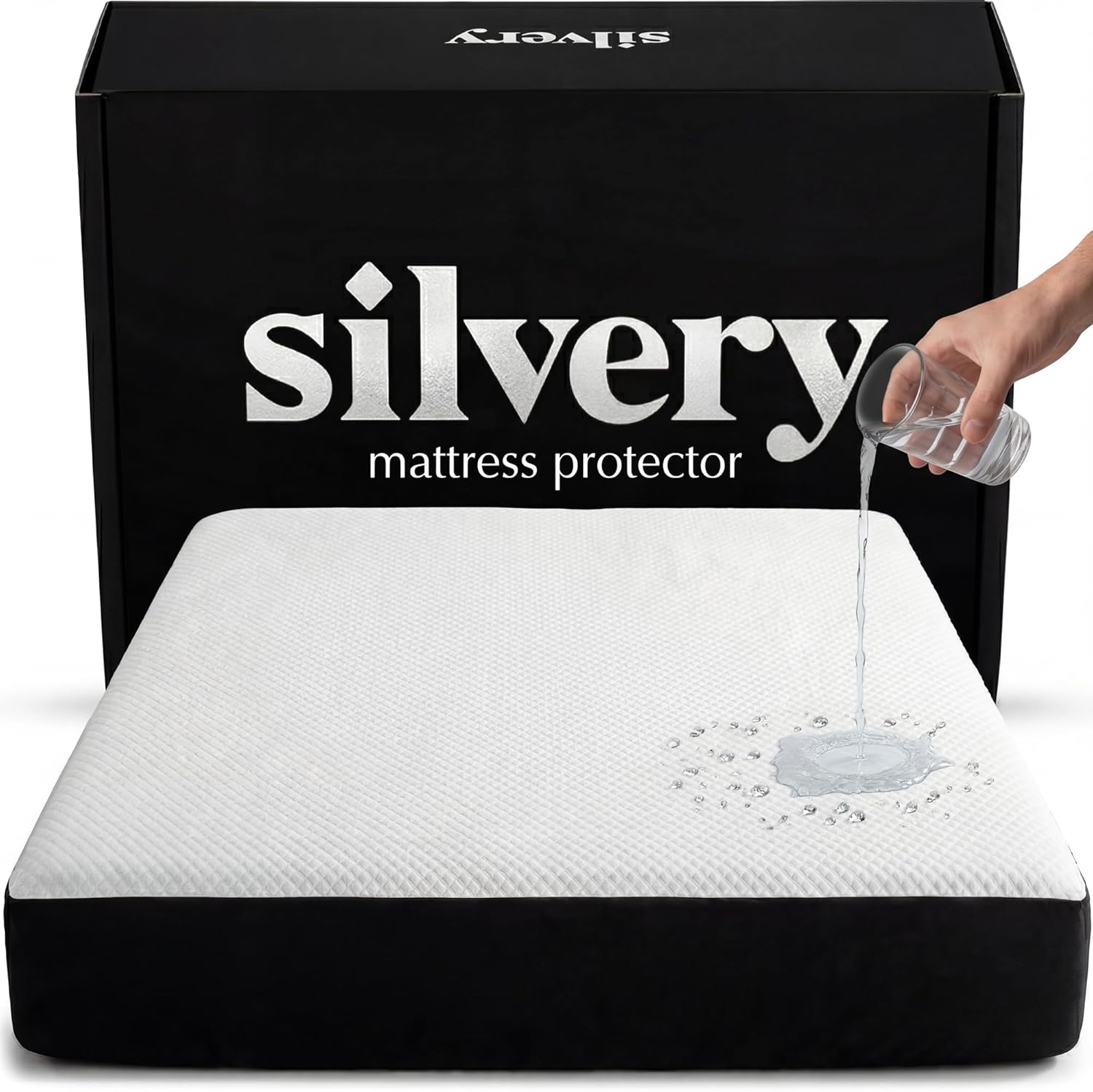 Silvery Silver Infused Cooling Mattress Protector - Breathable Waterproof Protection Against Spills & Stains - Hypoallergenic Ultra Soft Fabric with Extra Deep 21” Pockets