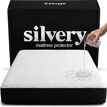 Silvery Silver Infused Cooling Mattress Protector - Breathable Waterproof Protection Against Spills & Stains - Hypoallergenic Ultra Soft Fabric with Extra Deep 21 Pockets