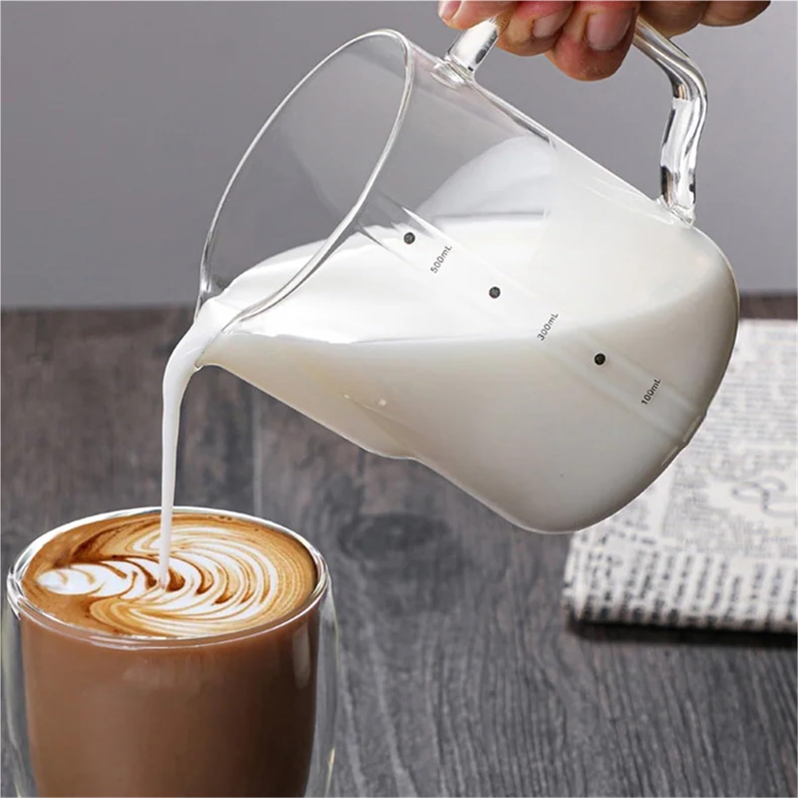 Jarra de cristal for espuma café y leche, 2 uds., con escala, Espumador, jarra Barista Espresso, Latte, 350/600ml Para Espumar(600ml)